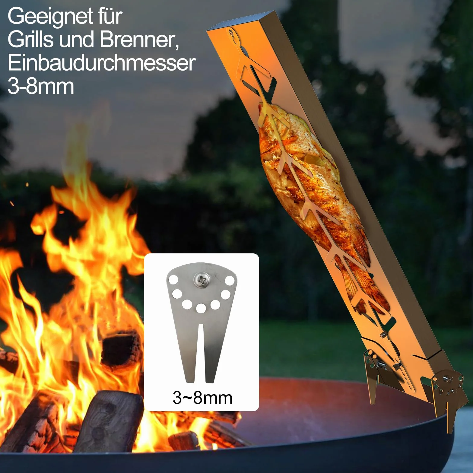 Planche à saumon en acier inoxydable 18 cm - Support pour saumon flambé - Convient pour brasero et barbecues