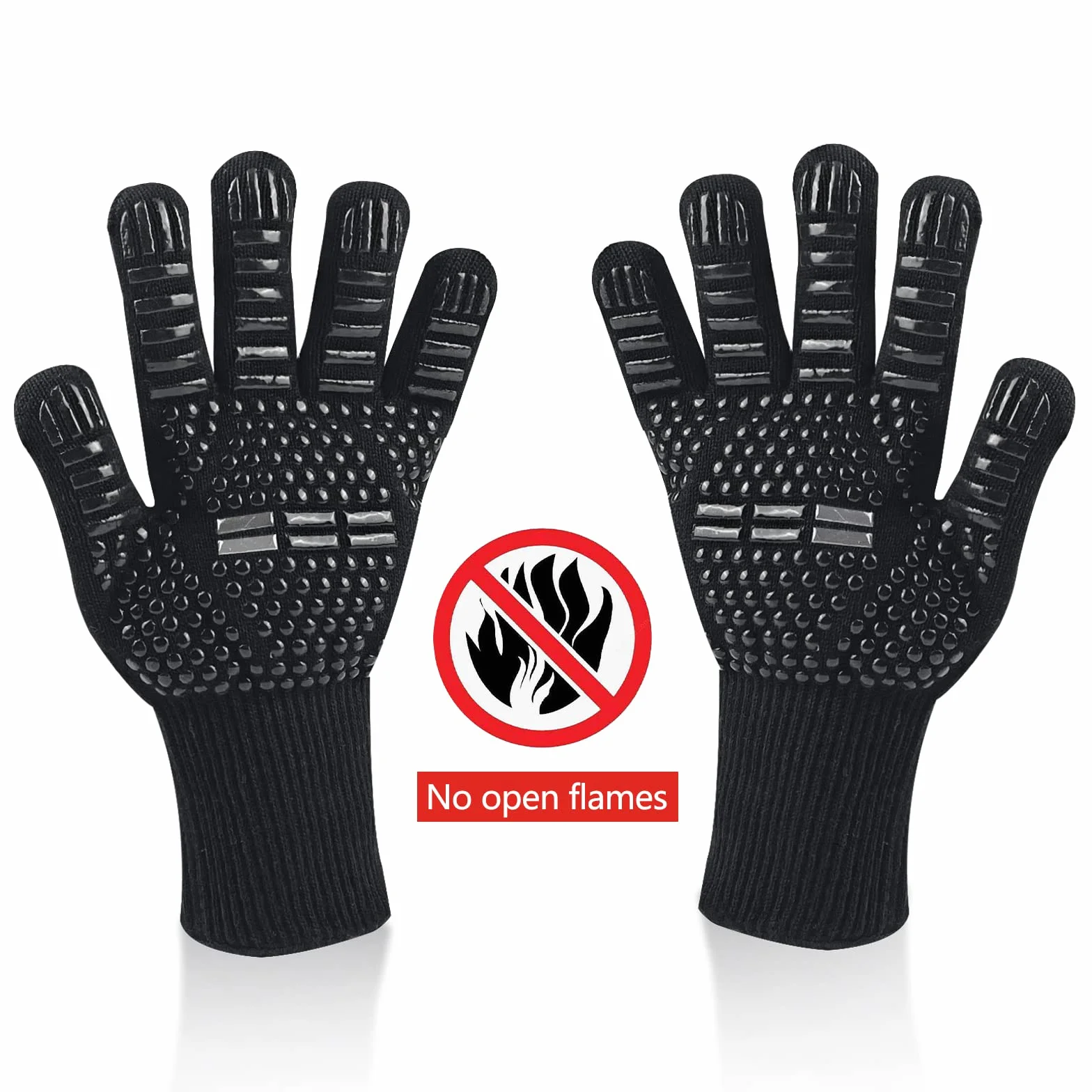 Gants de Barbecue Anti Chaleur 800°C Silicone Ignifuge Antidérapants avec Protection Avant-Bras Noir