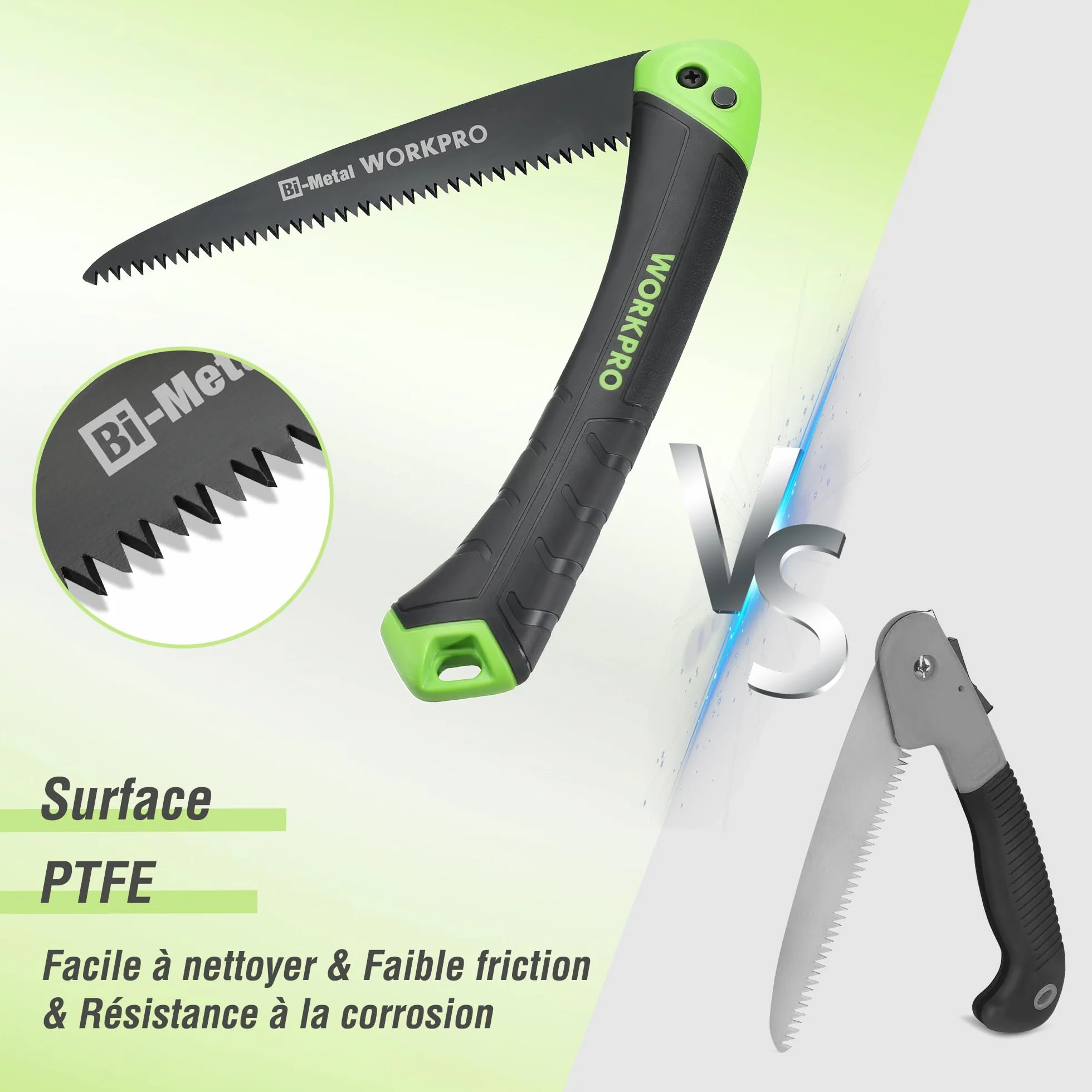 WORKPRO Scie Elaguer à Main Bimétal, Scie Pliante avec Dent à Triple de Coupe et Verrouillage de Sécurité pour Elagage, Emondage, Jardinage, Camping