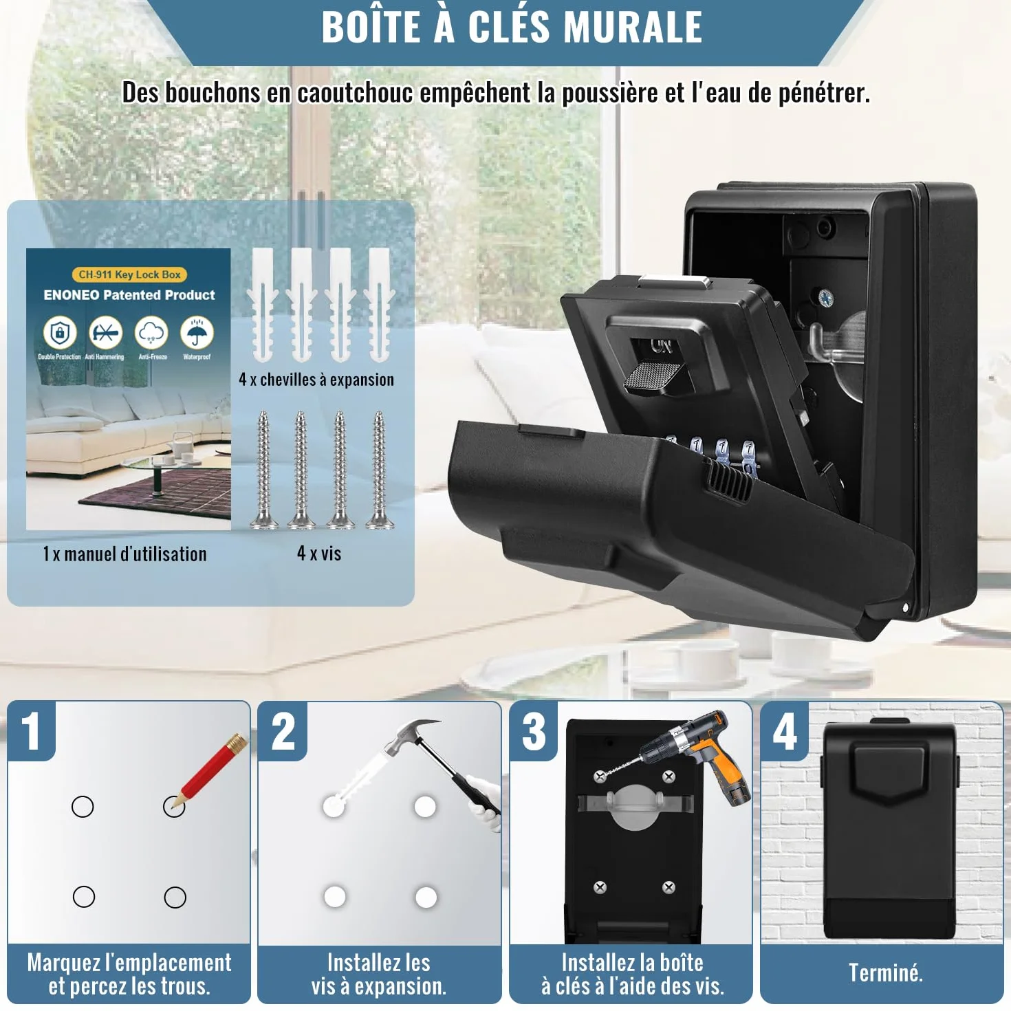Boite à clés sécurisée extérieure rétroéclairée grand étanche boite a clefs murale avec code coffre robuste