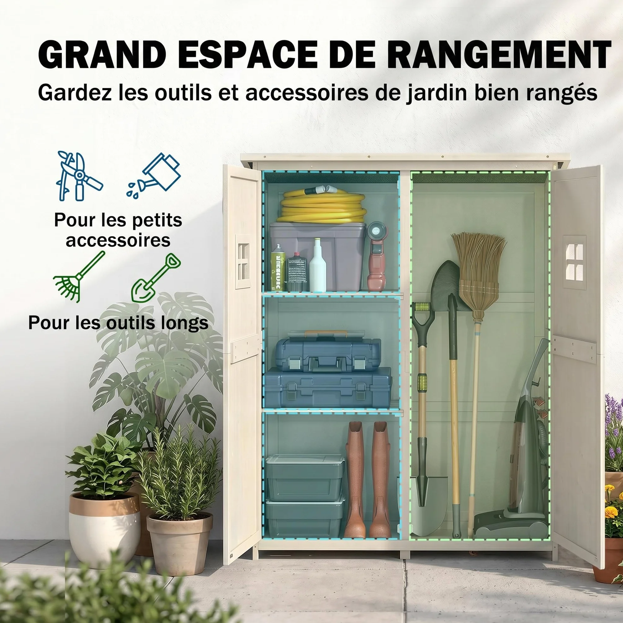 Outsunny Abri de Jardin en Bois Armoire de Jardin 127,5L x 50l x 164H cm 2 étagères 2 Portes Toit bitumé étanche Bois Massif Sapin Gris