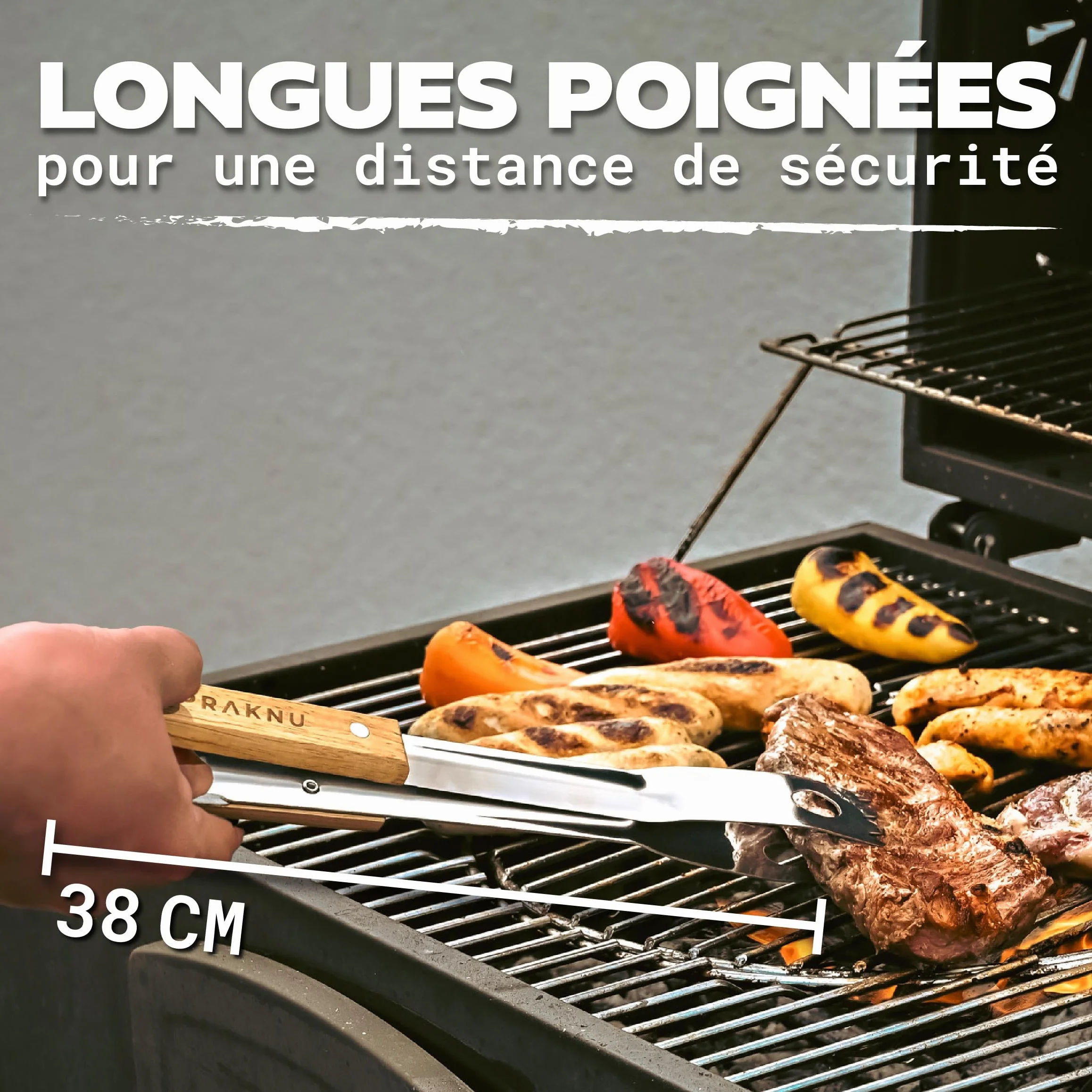 Kit Barbecue Ustensiles 4 Pièces Acier Inoxydable et Bois avec Sac de Transport - Coffret Cadeau BBQ Gaz