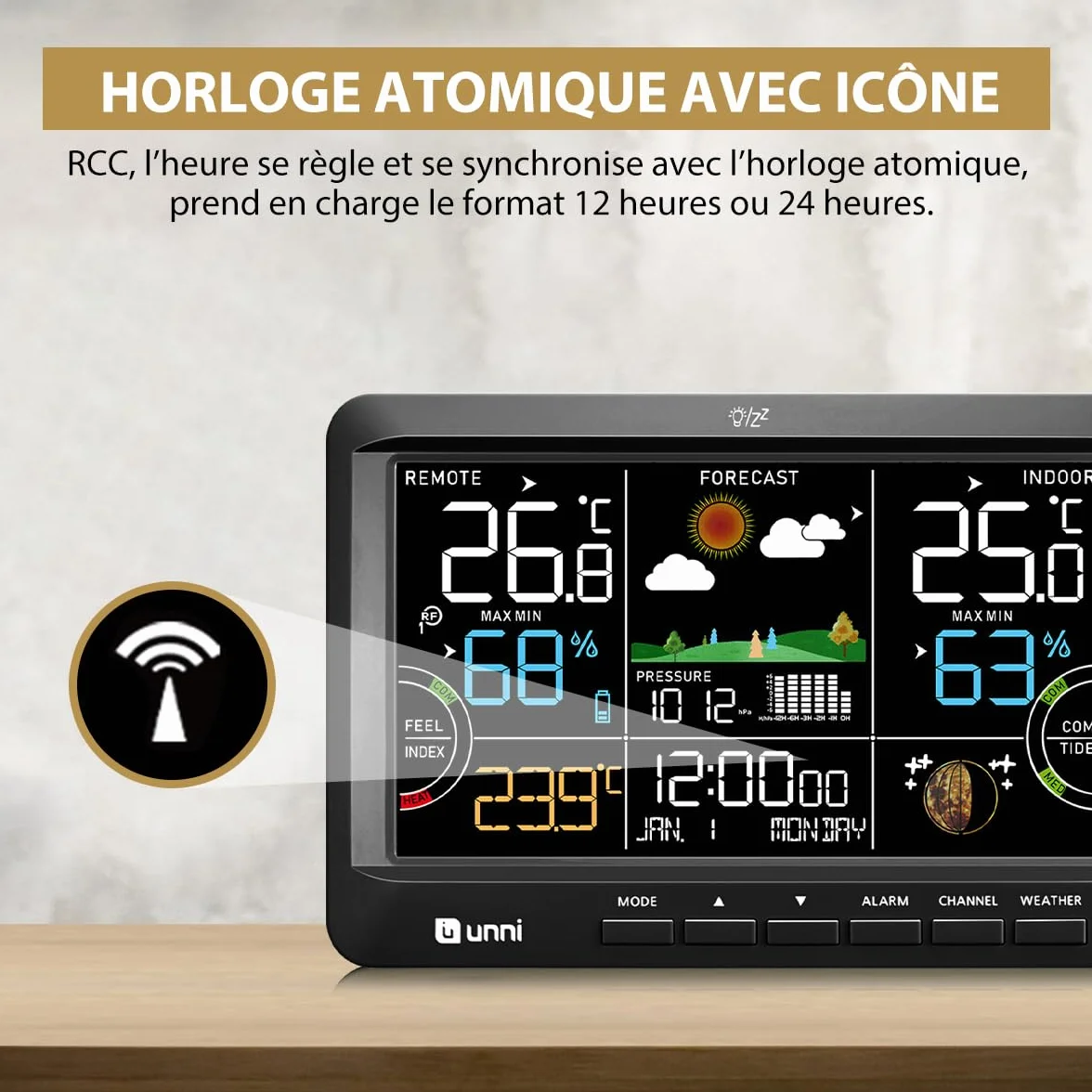 Station Météo Sans Fil Thermomètre Intérieur Extérieur Hygromètre avec Calendrier et Rétroéclairage Réglables