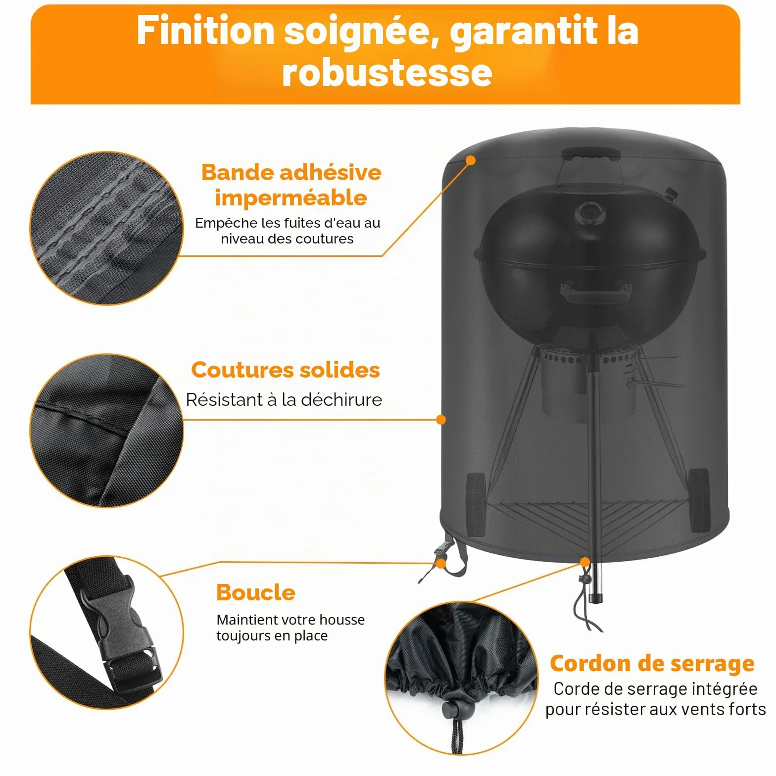 Housse Barbecue Weber 57cm Imperméable 500D Oxford Rond 71x68cm