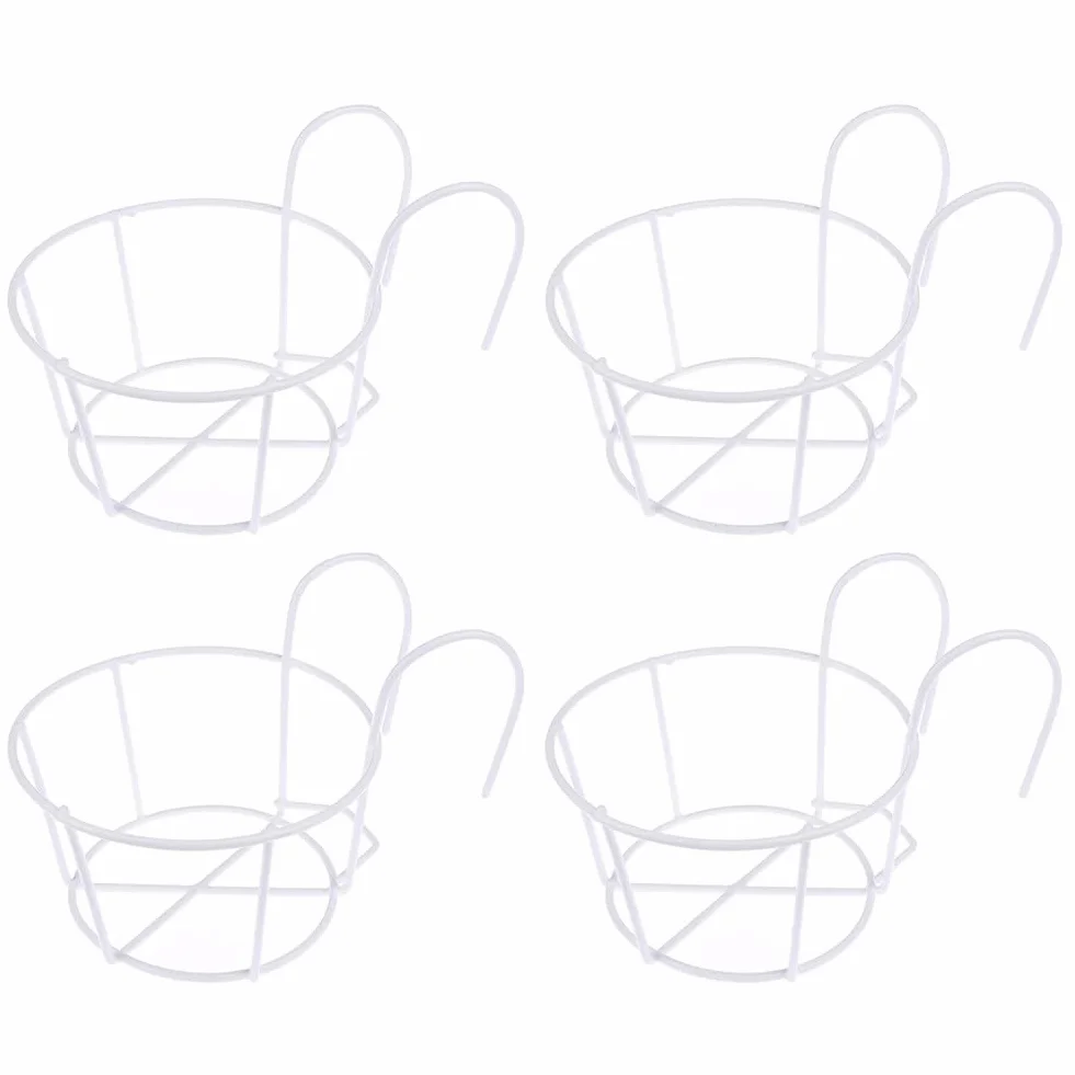 Lot de 4 supports de fleurs ronds en fer avec crochet de clôture, noir et blanc