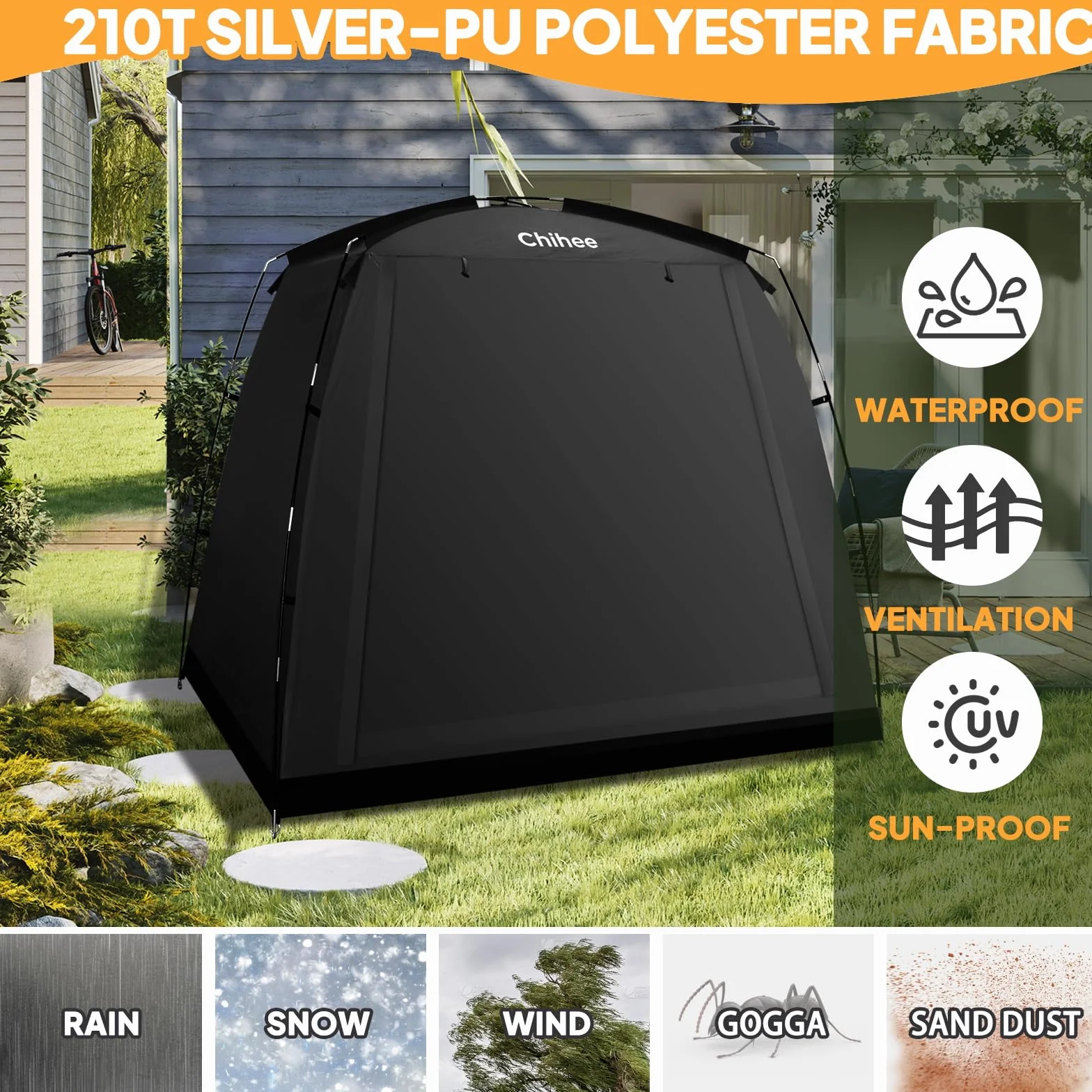 Chihee Abri Vélo Imperméable 2 Portes Housse pour 2-3 Vélos Rangement Extérieur Noir