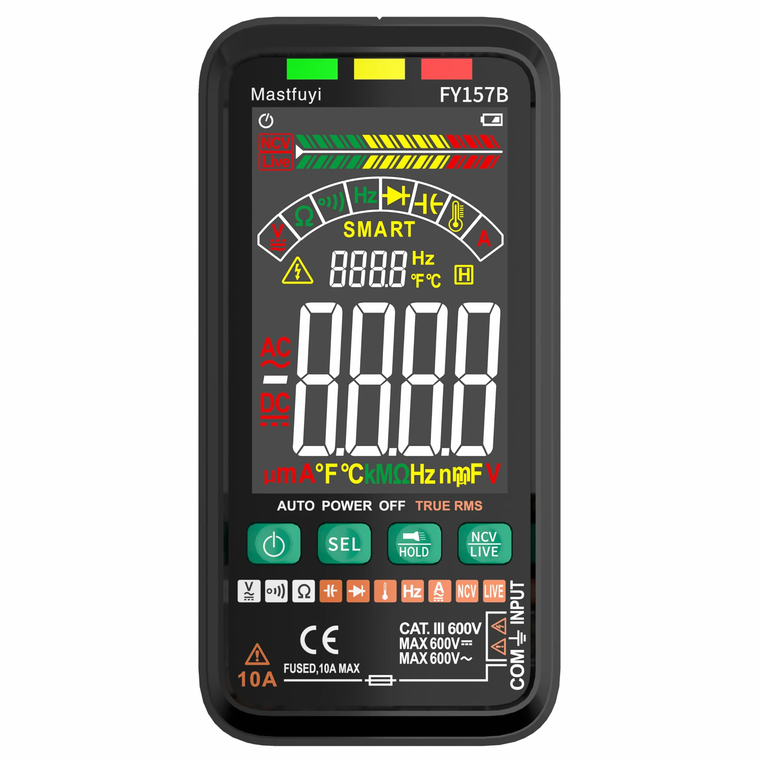Multimetre Numérique, Testeur Électrique Rechargeable, Testeur Multiple Intelligent NCV, TRMS 6000, Protection Contre les Surcharges, Gamme Automatique, Capacité, Continuité, Fréquence, Résistance
