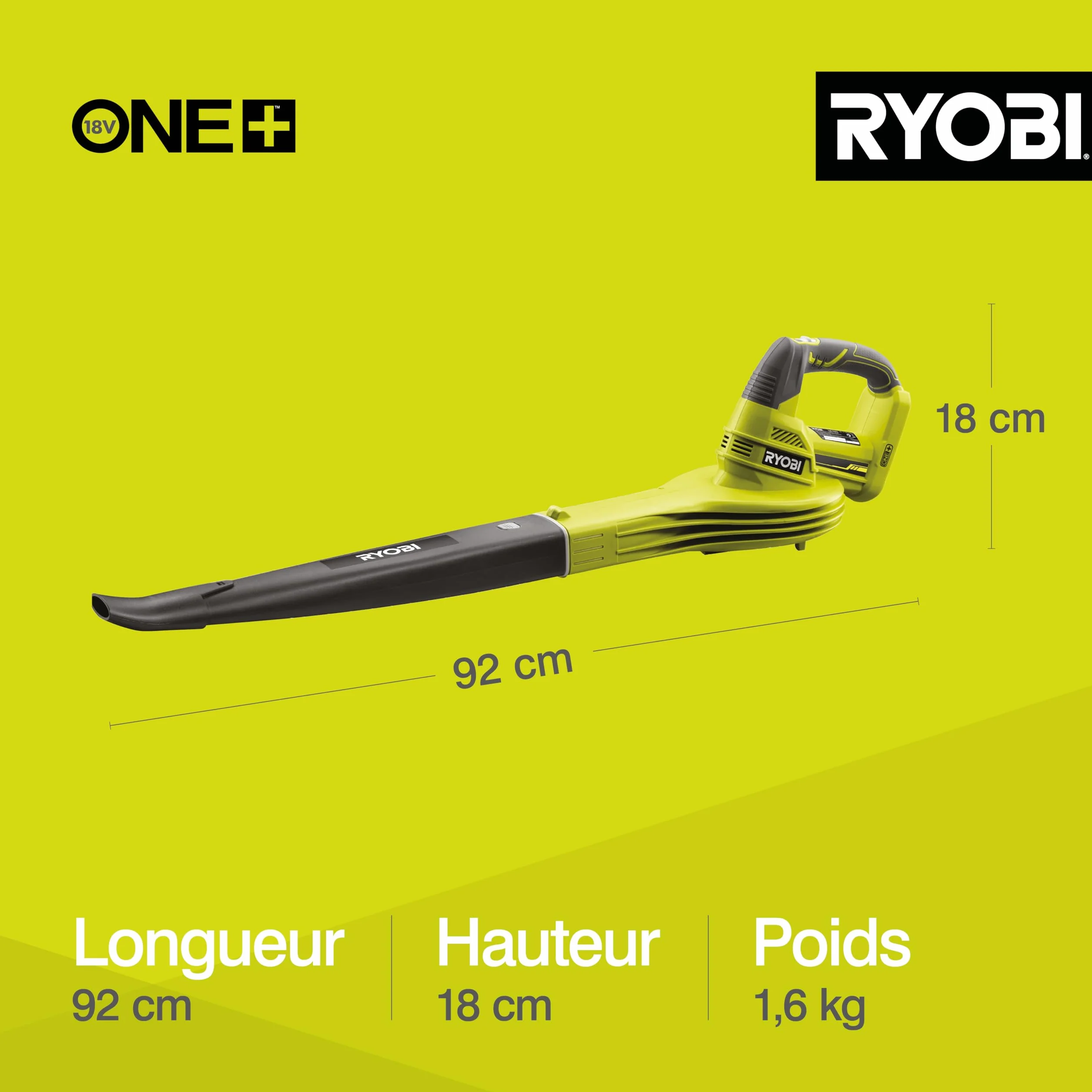 RYOBI Souffleur sans Fil 18V One+ OBL1820S 245km/h Léger Compact