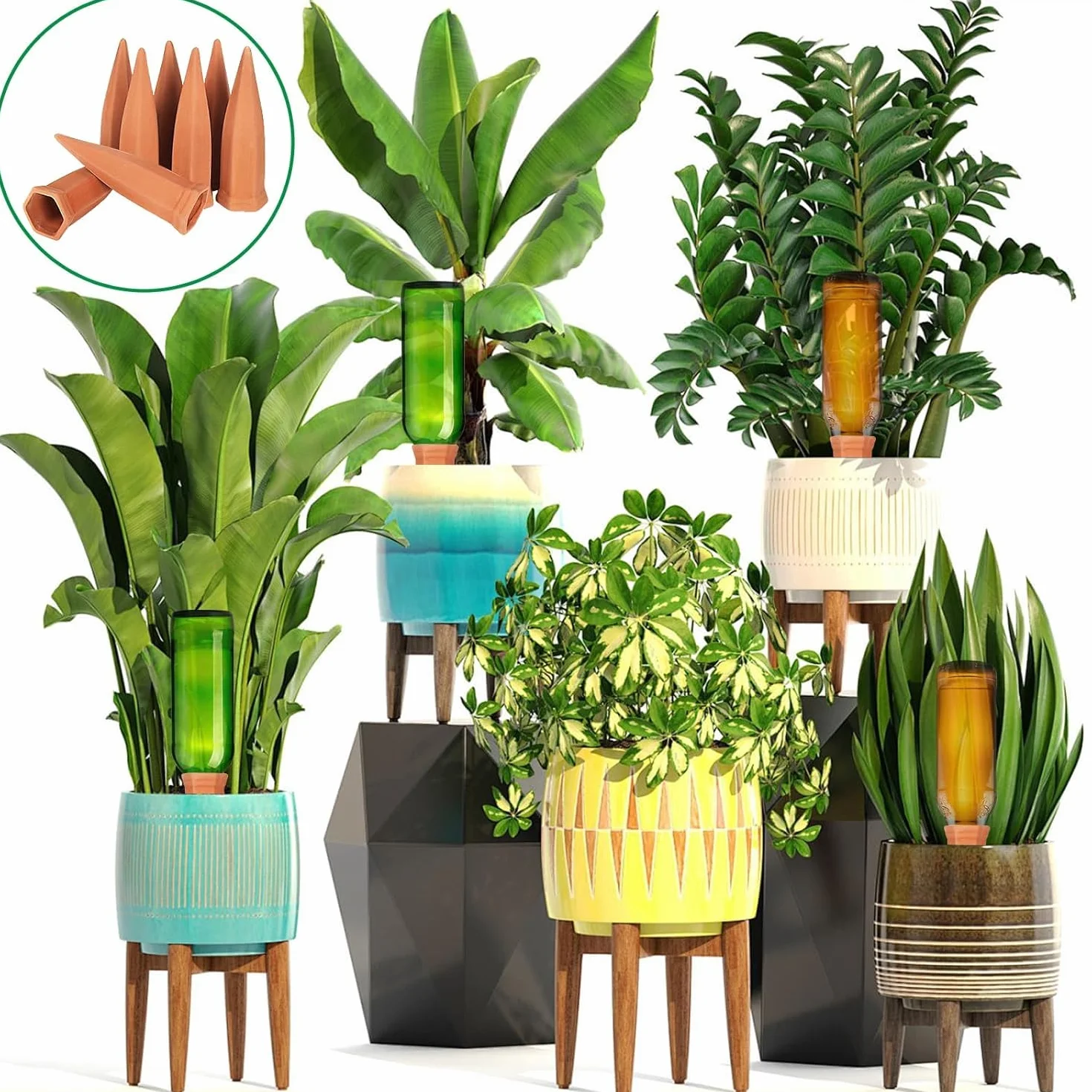 Lot de 8 Cônes en Argile d'Arrosage Auto-arrosantes Oyas Terre Cuite pour Plantes Intérieur