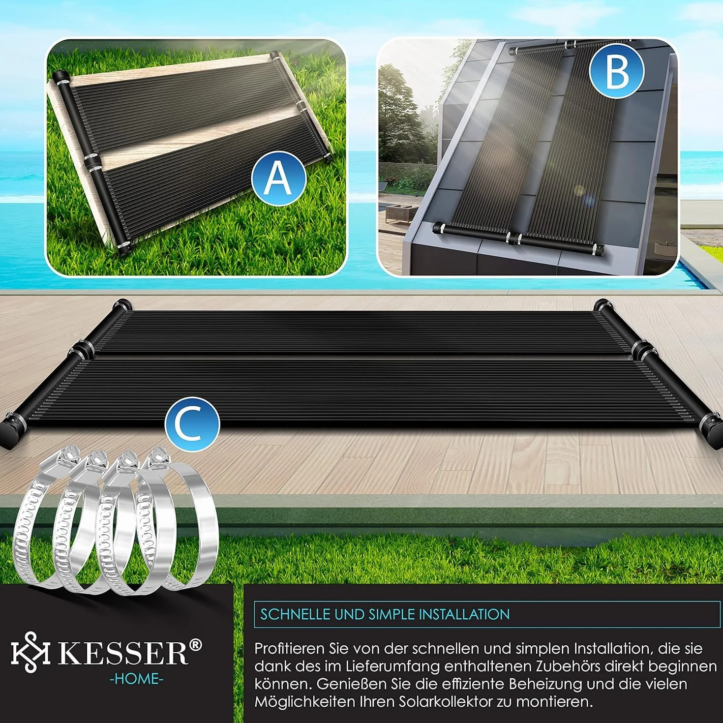 KESSER Chauffage Solaire pour Piscine Capteur Solaire 500 x 70cm UV Résistant