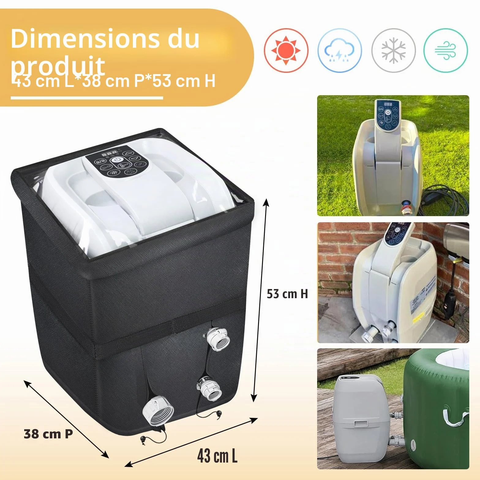 Housse de Pompe de Chauffage Gonflable en Cuir Synthétique avec Fenêtre PVC Transparent