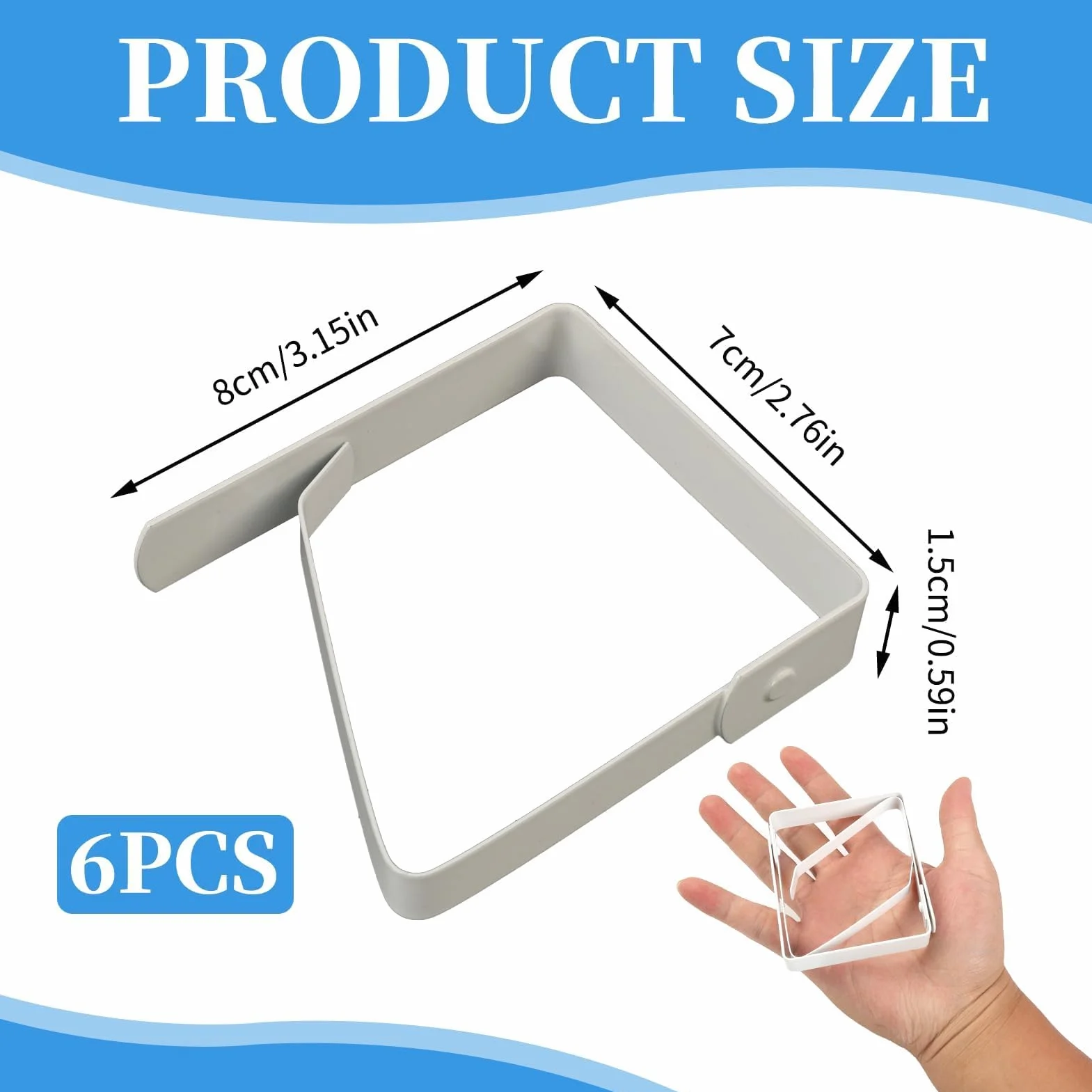 Pinces à Nappe en Acier Inoxydable Grand Format 8 x 7 cm pour Tables Épaisses 0-7 cm