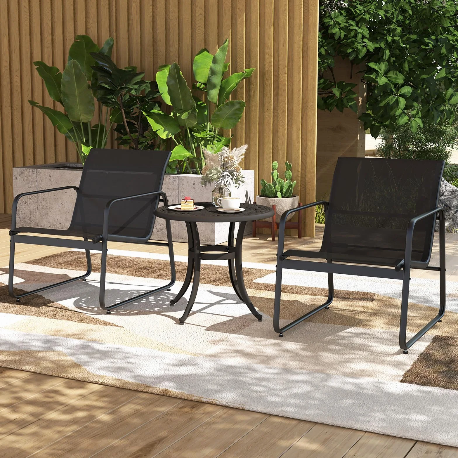 GIANTEX Table de Jardin Fonte d'Aluminium Ronde Bistrot Coussinets Réglables Bronze Antique