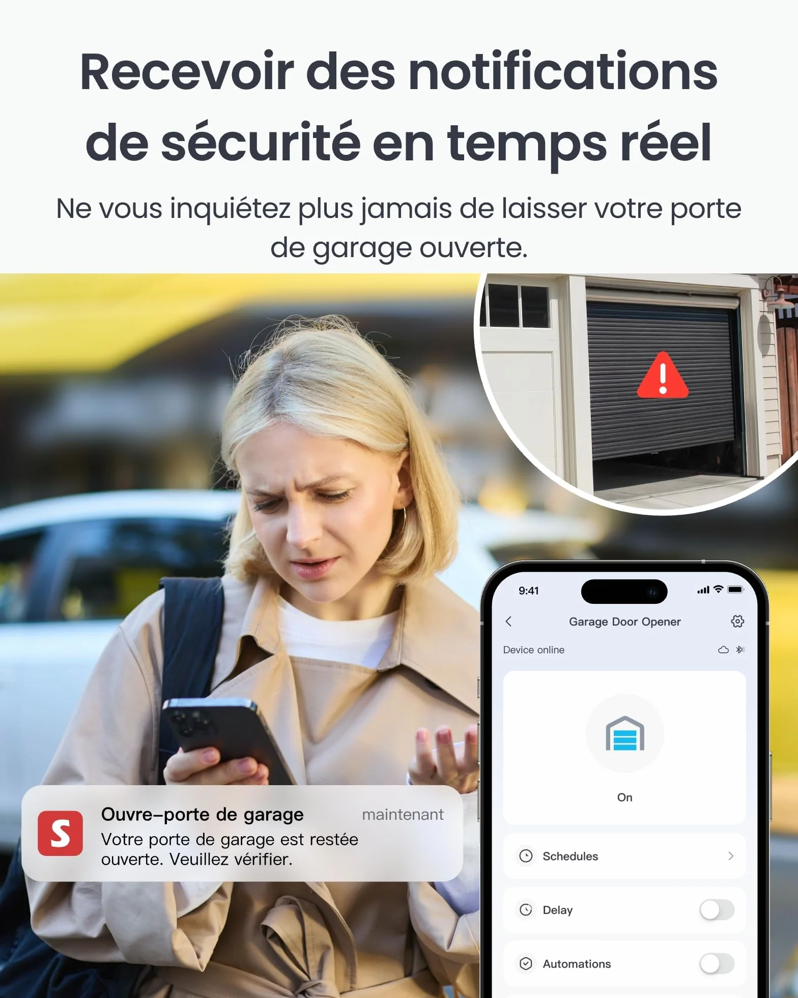SwitchBot Smart Wi-Fi Ouvre-porte de garage certifié Matter, contrôle par application, Alexa/Google/Siri/IFTTT/SmartThings pris en charge, plusieurs modes de notification, aucun hub nécessaire