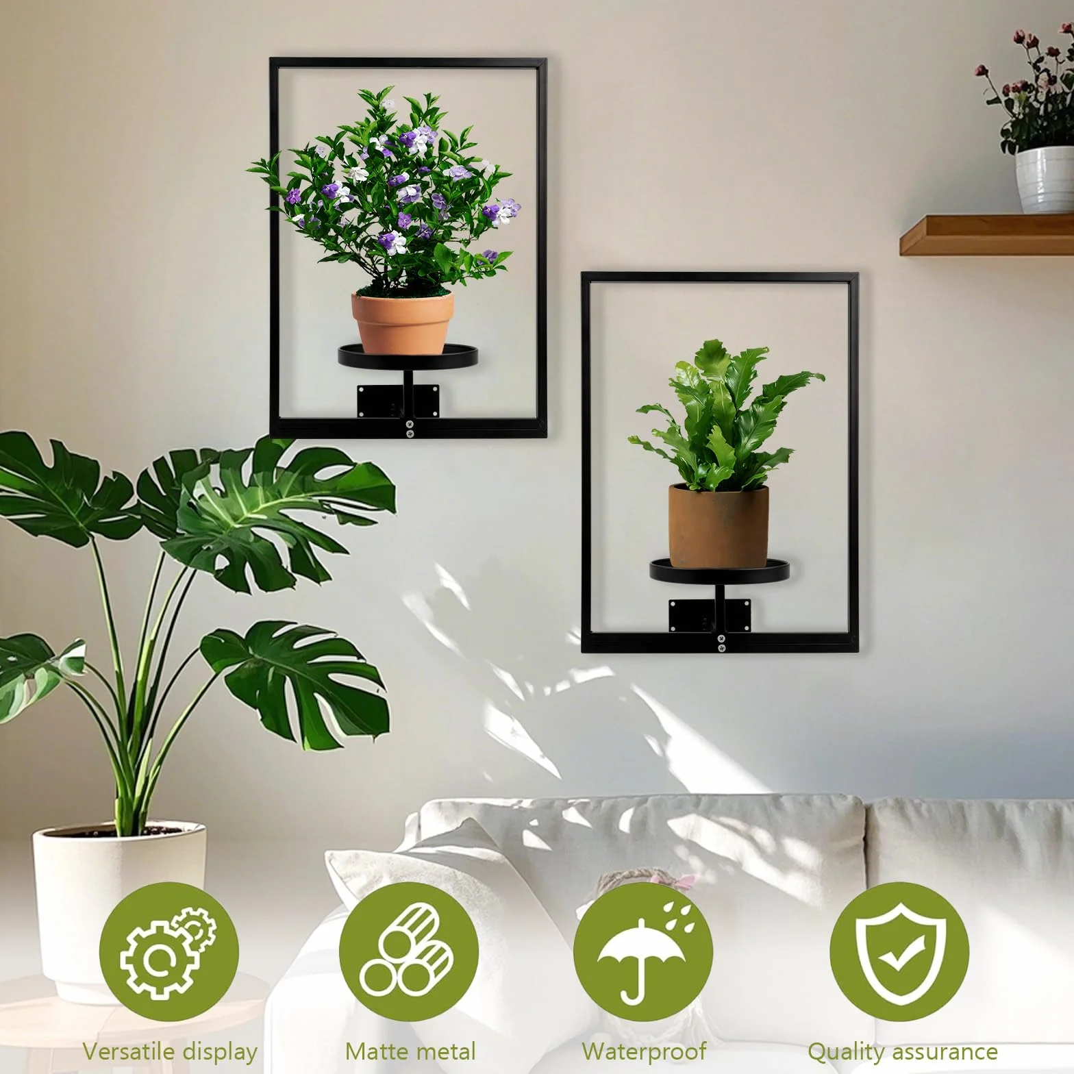 Support pour Plantes d'intérieur 3 Pièces avec Vis Étagère Murale en Métal pour Pots de Fleurs