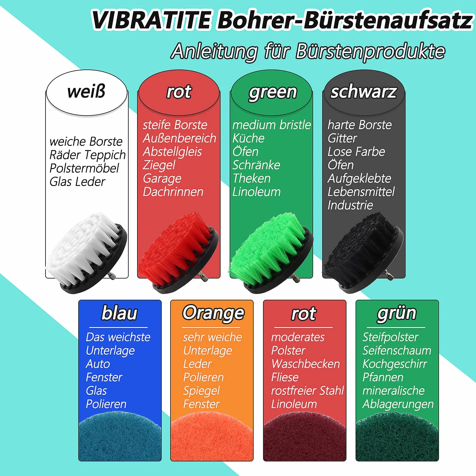VIBRATITE 20 Pièces Brosse Nettoyage Perceuse, Multifonctionnel Brosse Visseuse Nettoyage Kit pour Salle de Bain, Cuisine, Tapis, Sol, Carreaux, Voiture, Jantes - Blanc Drill Brush