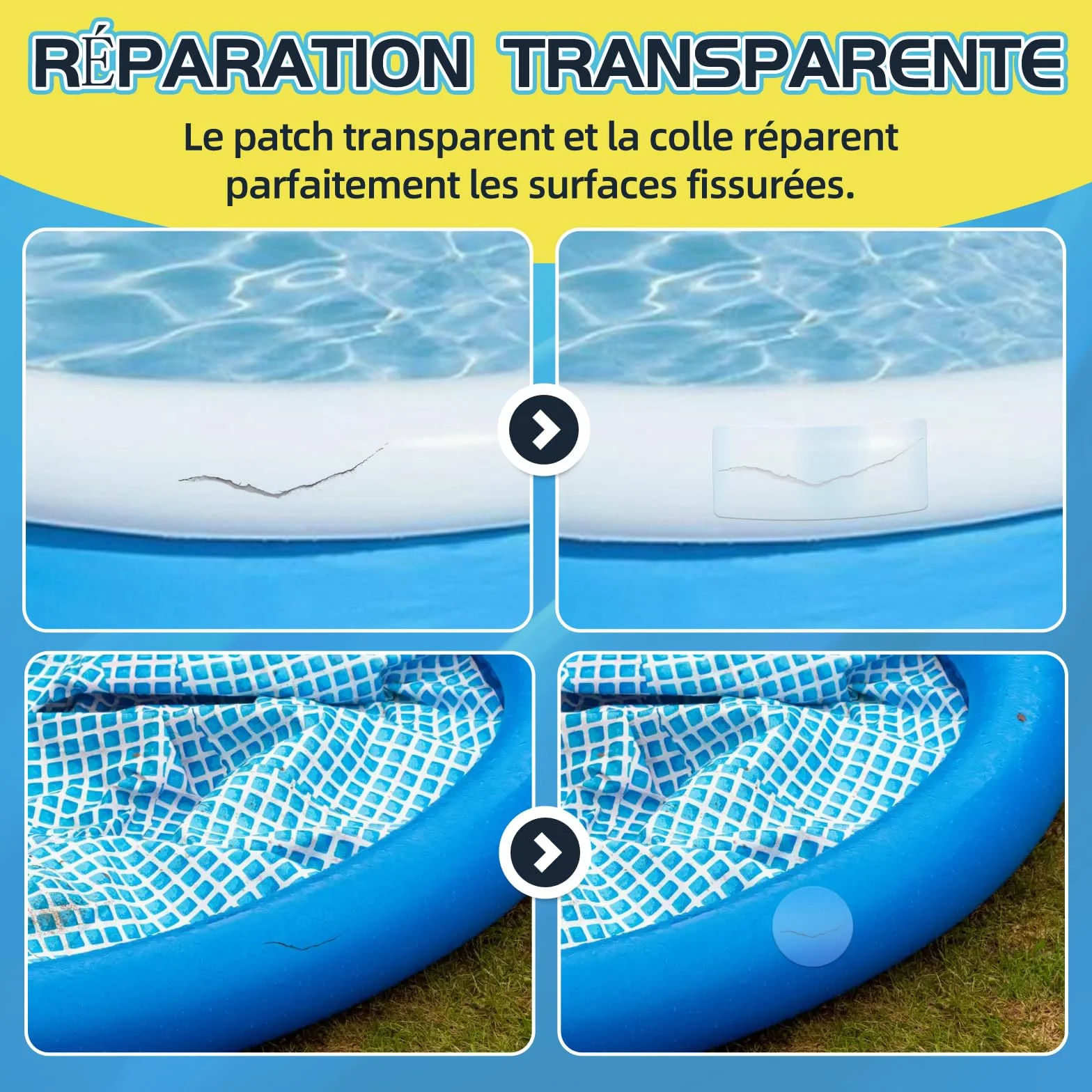 Kit de Réparation Piscine Transparente Colle PVC Bouées Matelas Bateaux