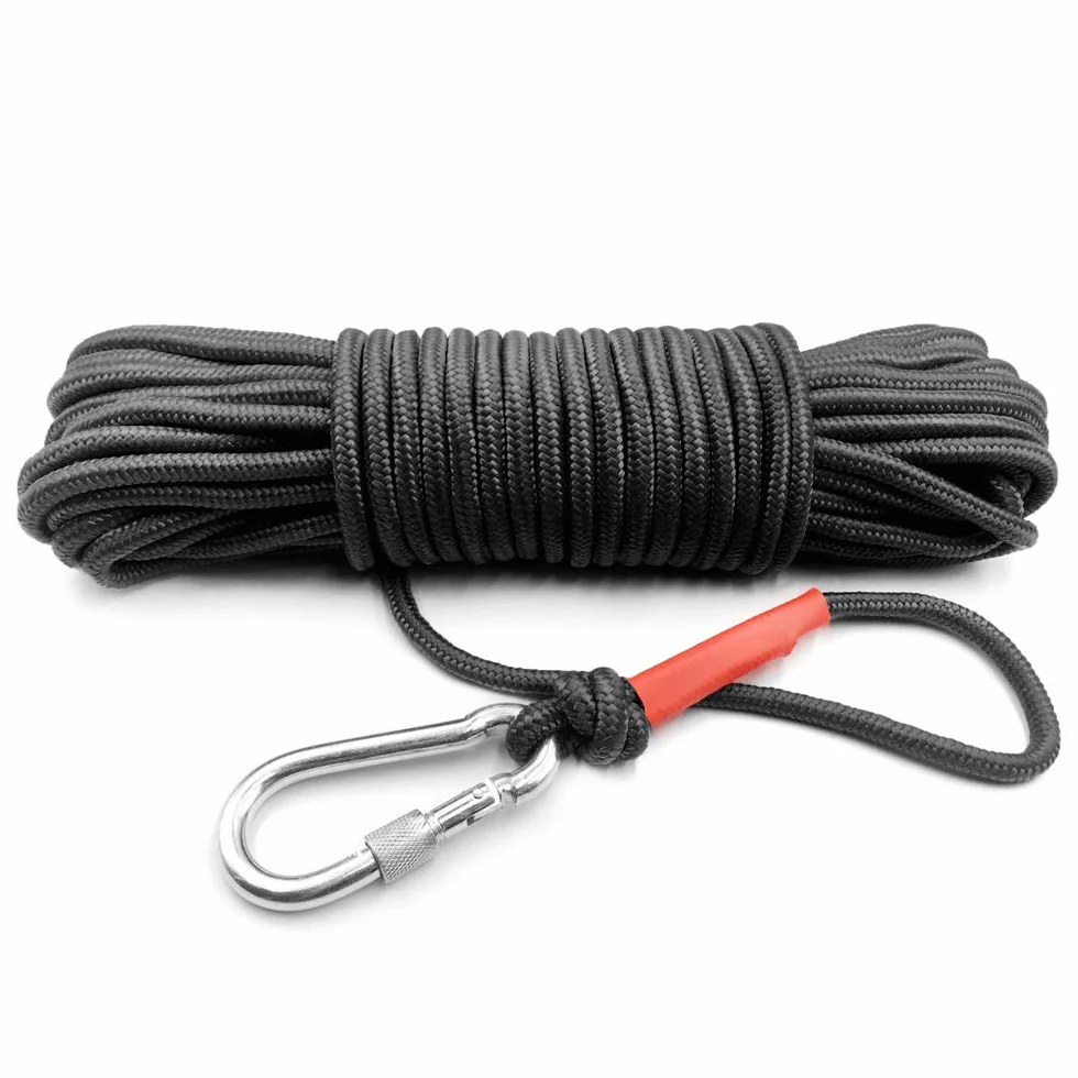 UTOMAG Corde en Nylon avec 2 Fermoir à Ressort - Corde Tressée de 20 Mètres, Multifonctionnelle pour la Pêche Magnétique, la Fixation de Charges et Le Séchage du Linge (Diamètre 6mm, Noir)