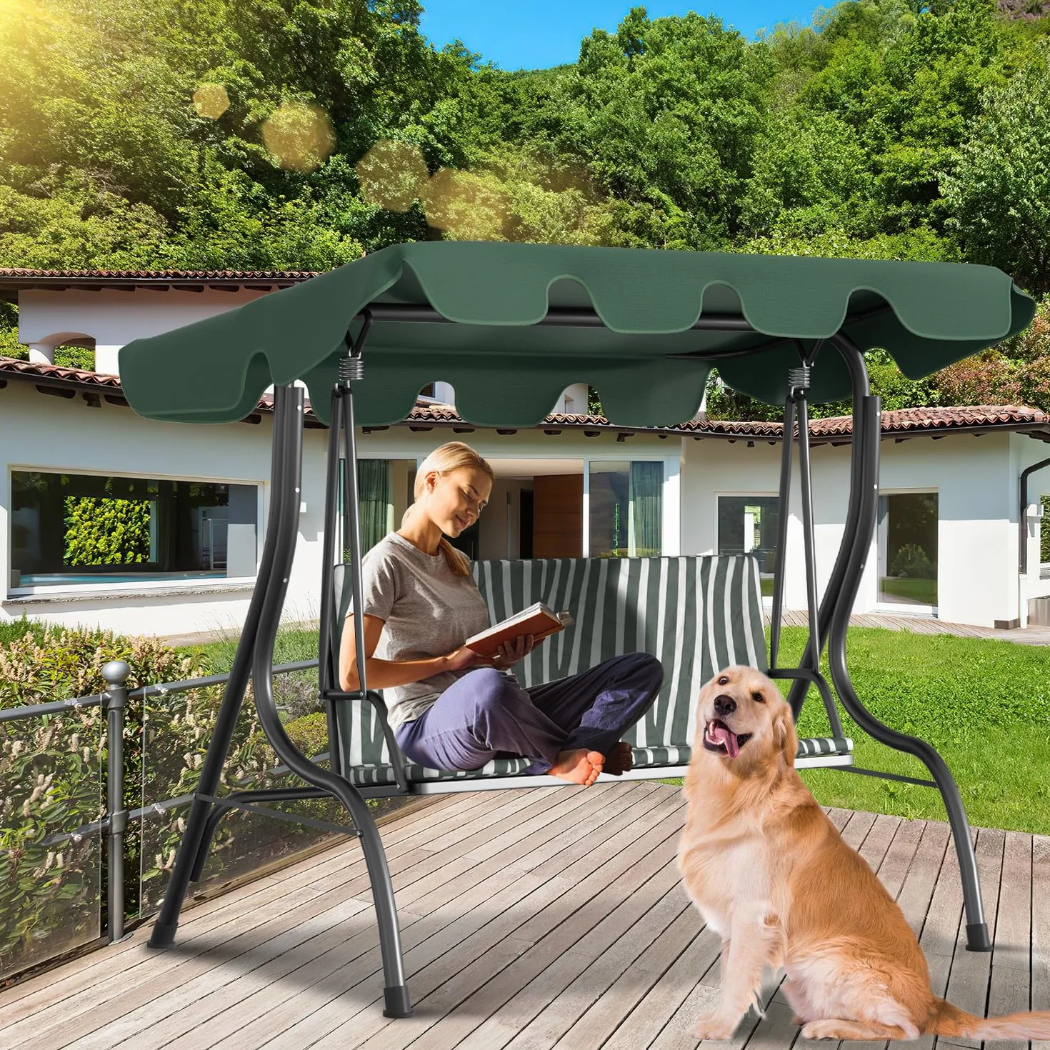 Herrselsam Housse de toit de rechange universelle pour balancelle 3 places 210 x 145 cm Vert Protection UV
