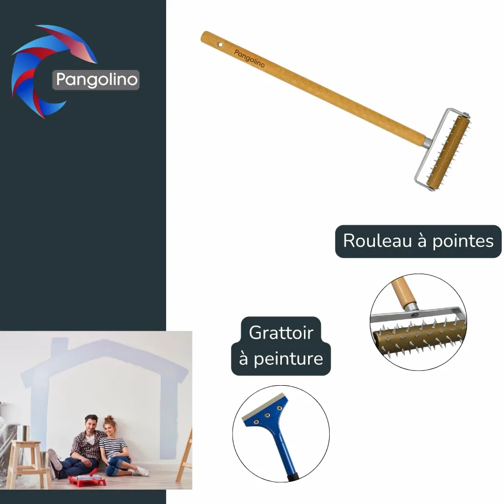 Pangolino Rouleau à pointes pour papier peint 150 x 500 mm, outil de pose avec grattoir