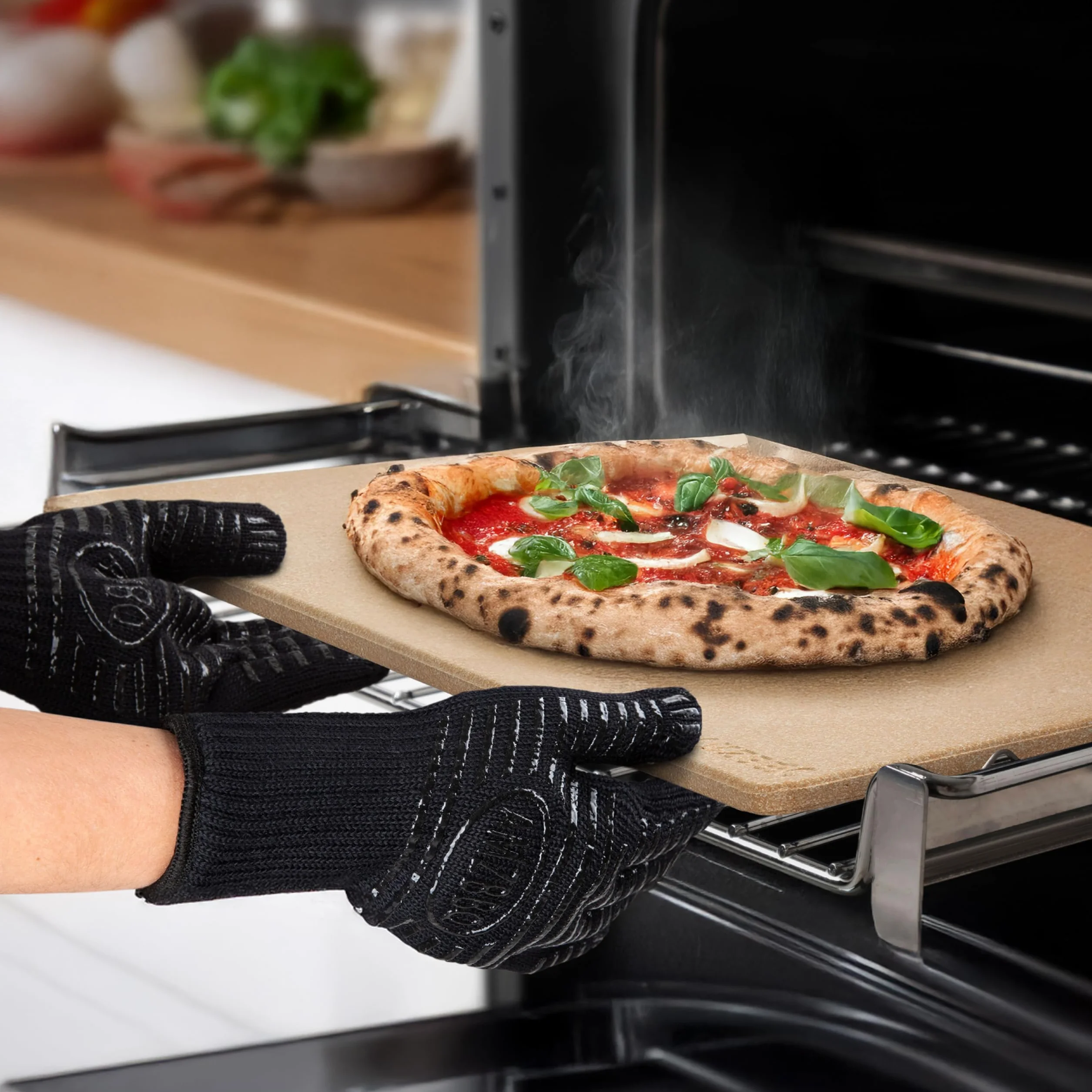 Gants de Cuisine résistants à la Chaleur 500 °C, Extra Longs, Ignifuges, Taille M, Noir, Aramide