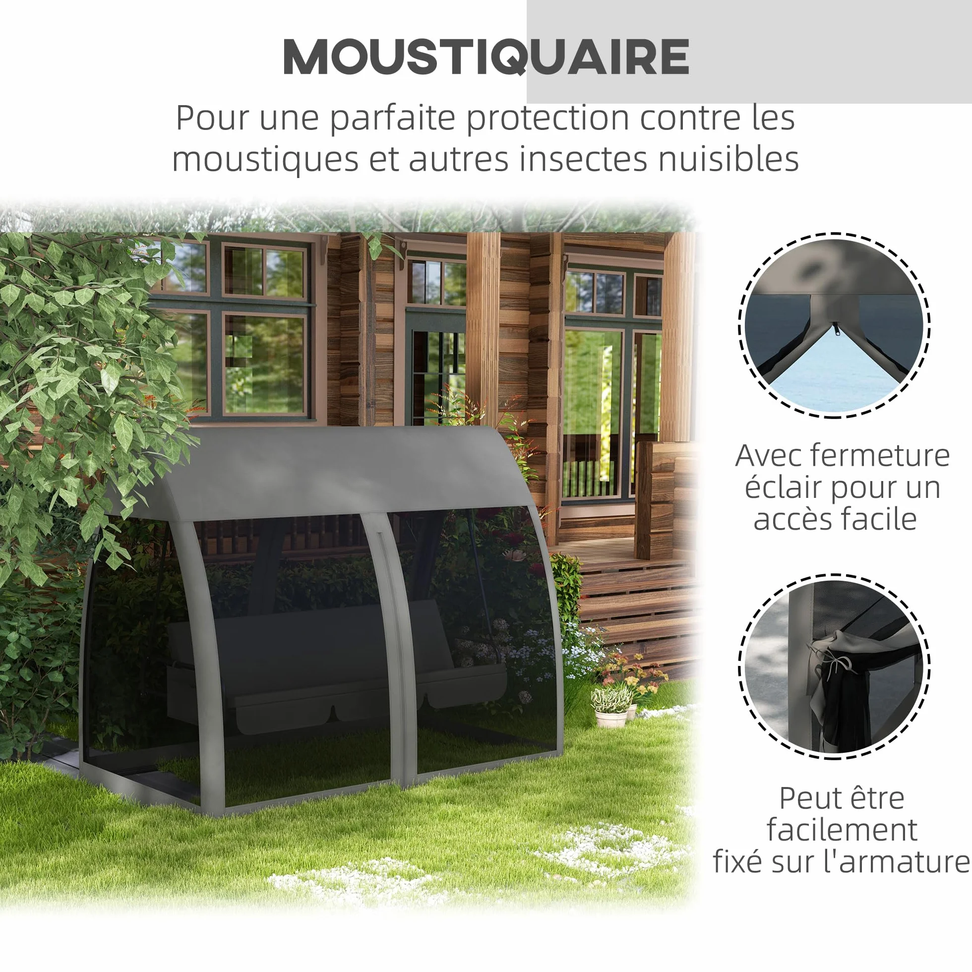 Outsunny Balancelle de Jardin Convertible 3 Places avec Auvent et Coussins, Gris