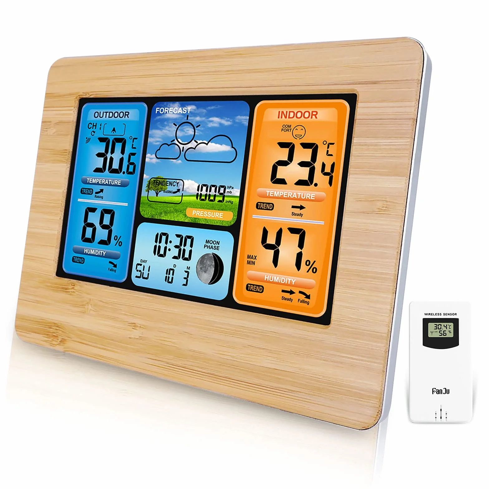 Station météo sans fil numérique avec thermomètre, humidité, baromètre, alarme et horloge à phase lunaire - Capteur extérieur