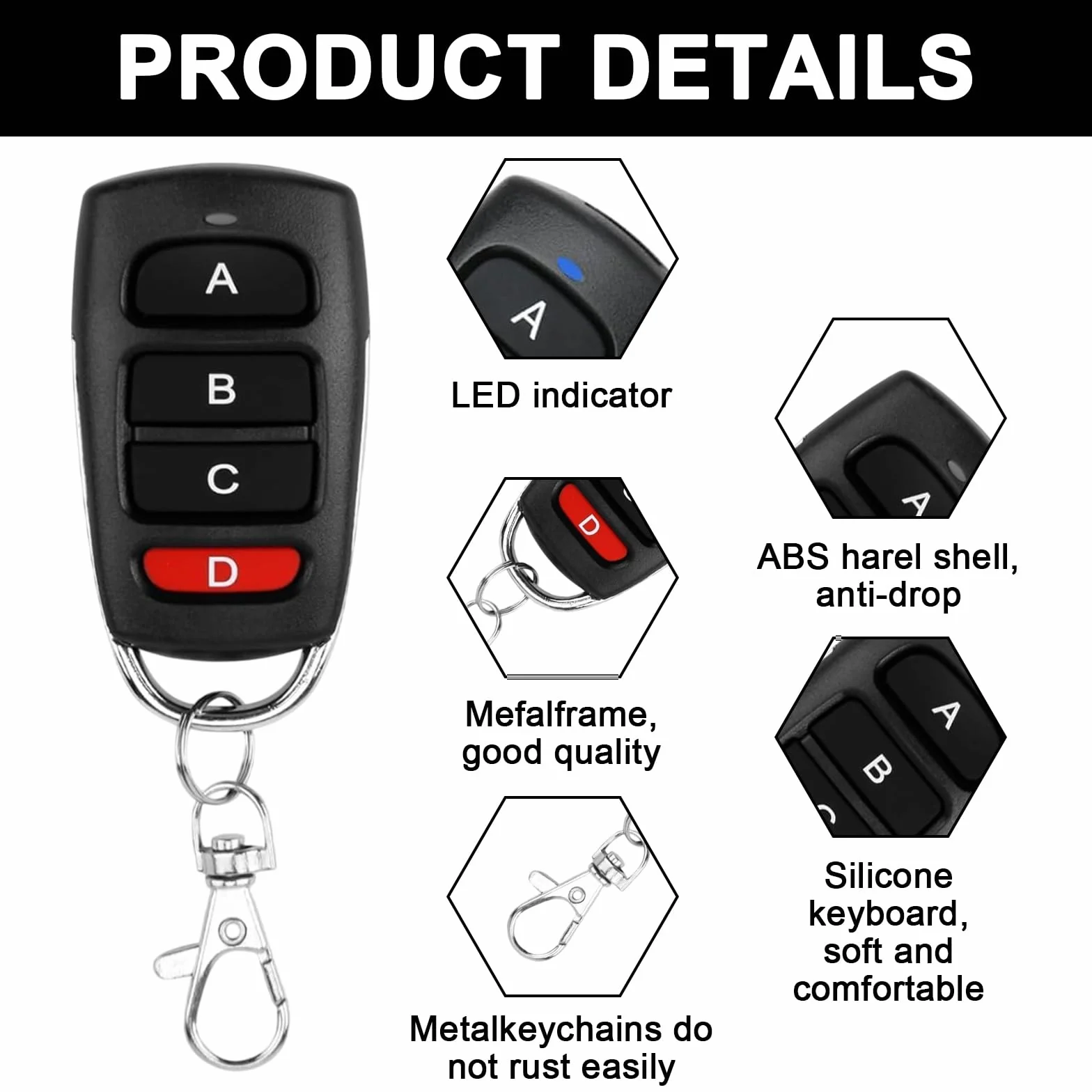 Télécommande universelle pour porte de garage, 433,92 MHz, 433 MHz, 433 MHz, avec porte-clés, pour voitures, portes de garage, portails, interrupteur de volet roulant