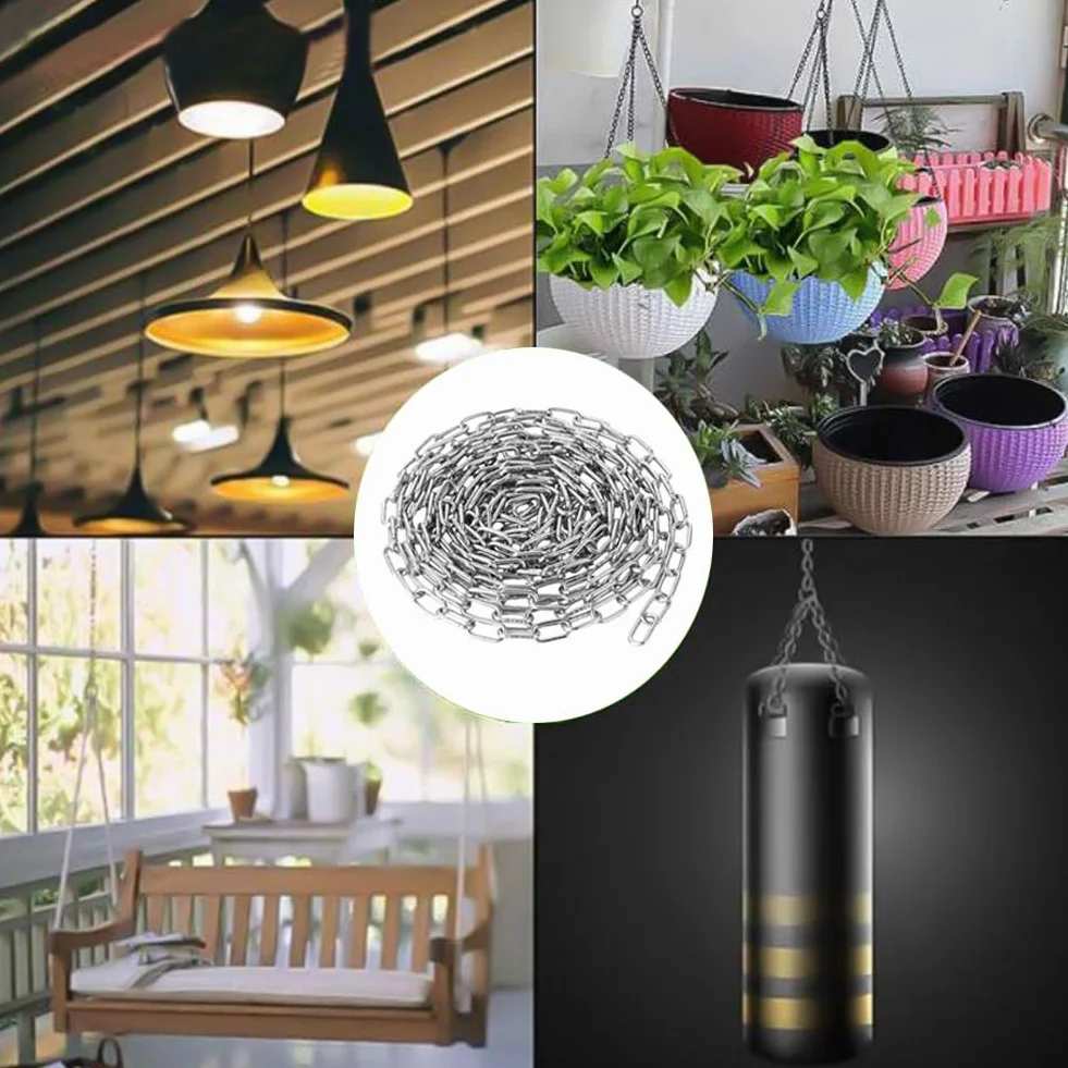 2 Pièces M4 Chaîne en Acier Inoxydable 2M Chaîne en Acier 4mm Maillons Soudés en Acier Inoxydable 304 pour Connecter et Suspendre