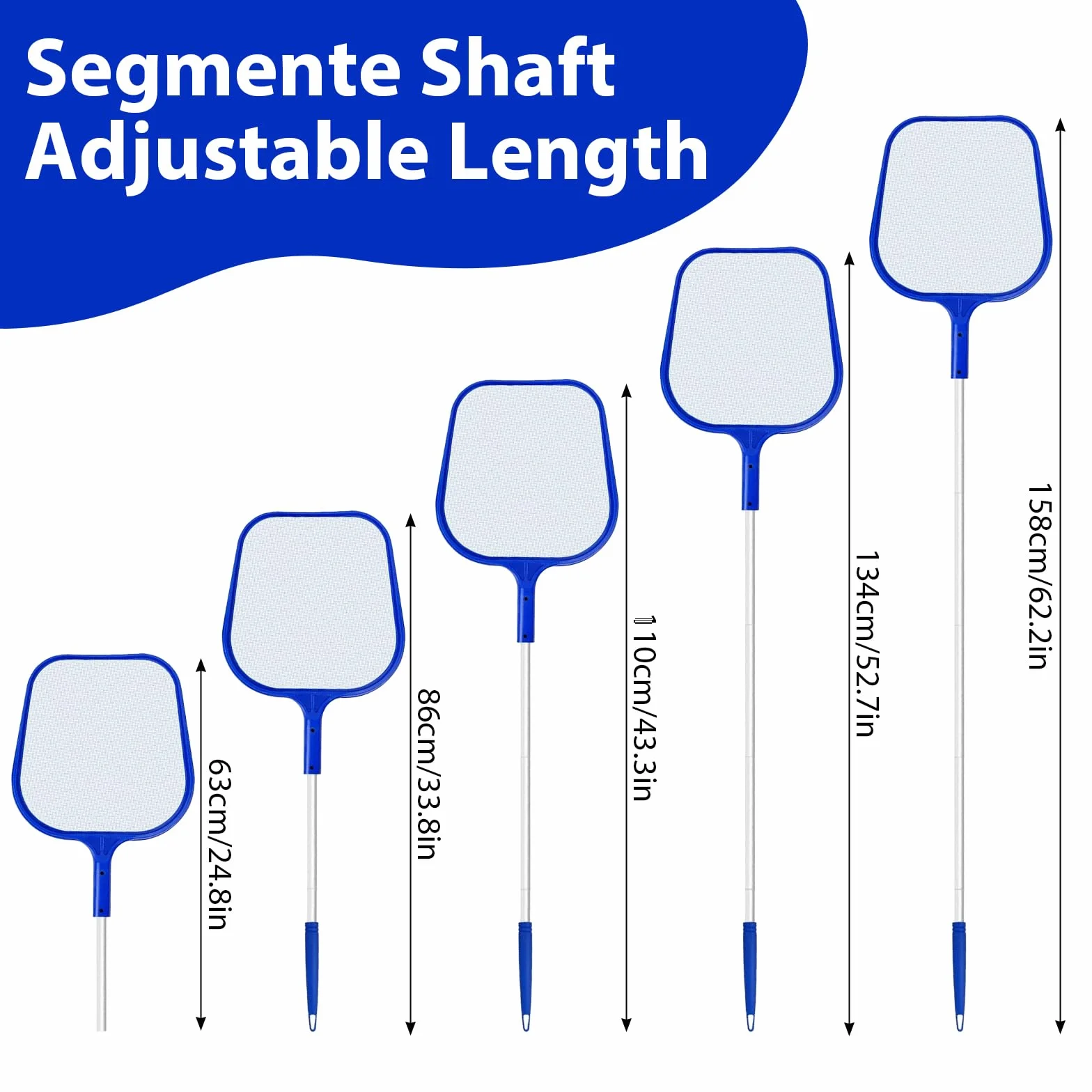 Épuisette Piscine 158cm Filet Nettoyage Maille Extra Fine avec Brosse et Manche Télescopique