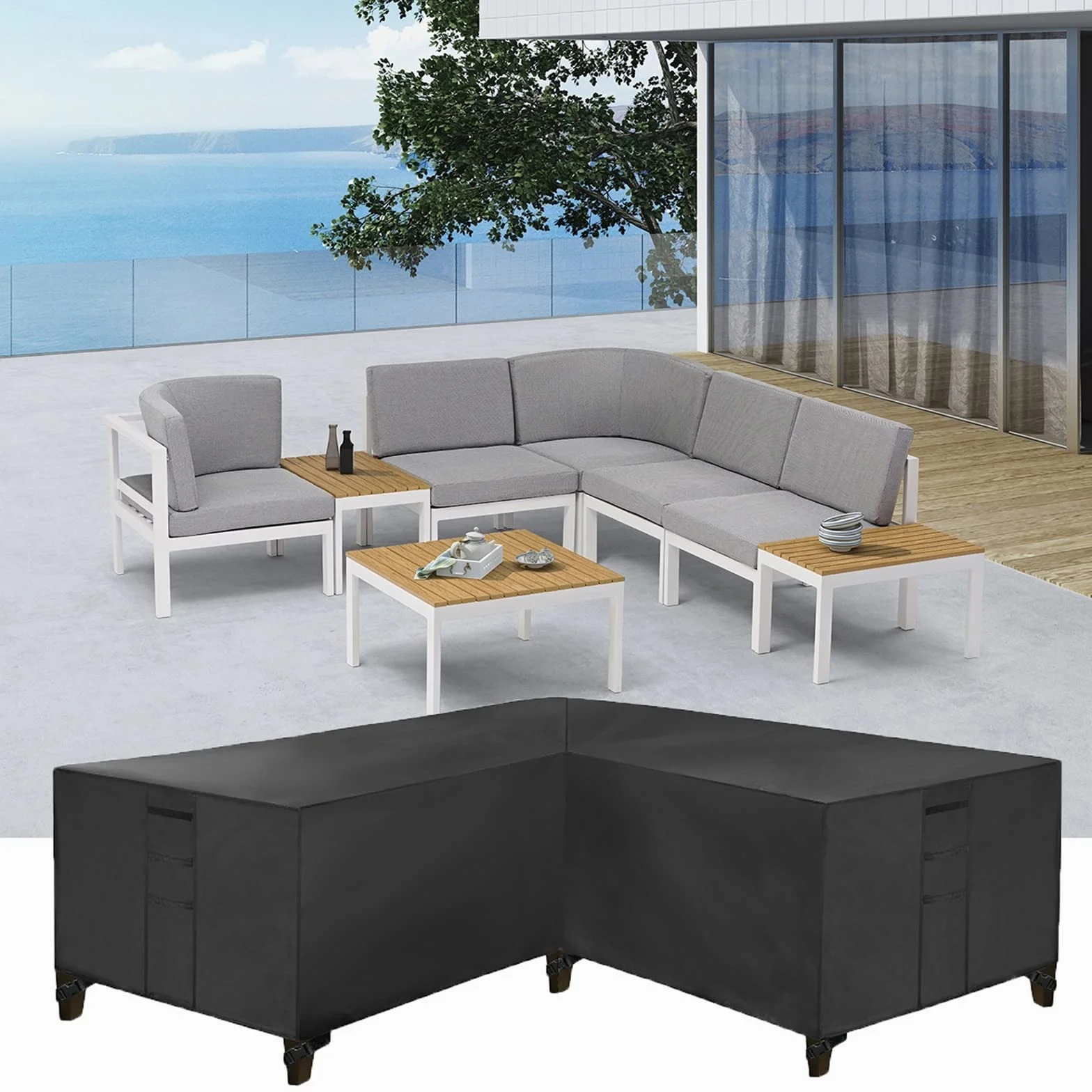 Housse Canapé Jardin Imperméable 420D Tissu Oxford Extérieur 250x250x100cm Noir
