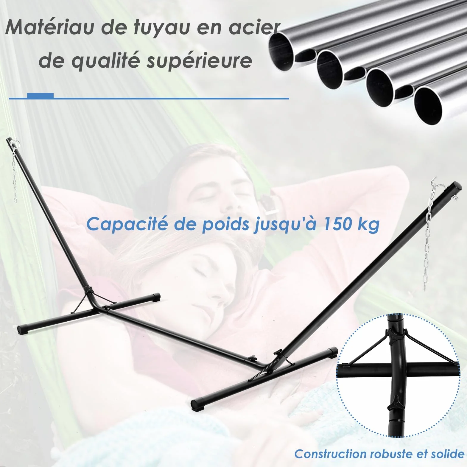 COSTWAY Support Hamac en Métal 150kg 324x104.5x108cm Noir
