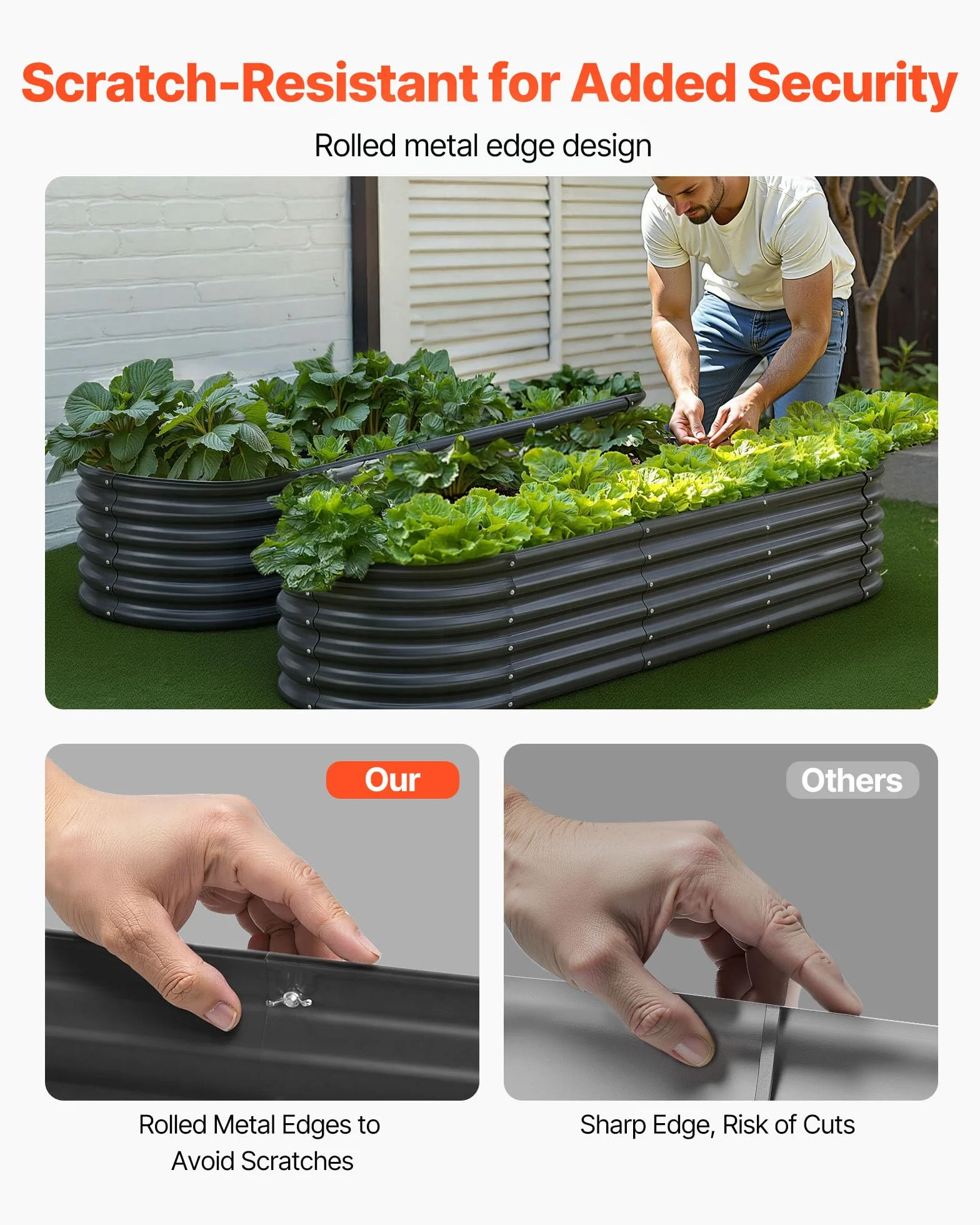 VEVOR Potager Surélevé Métal 200x60x42 cm Carré Galvalume Lit de Jardin Ovale Bac de Jardinage Fond Ouvert Gris Foncé