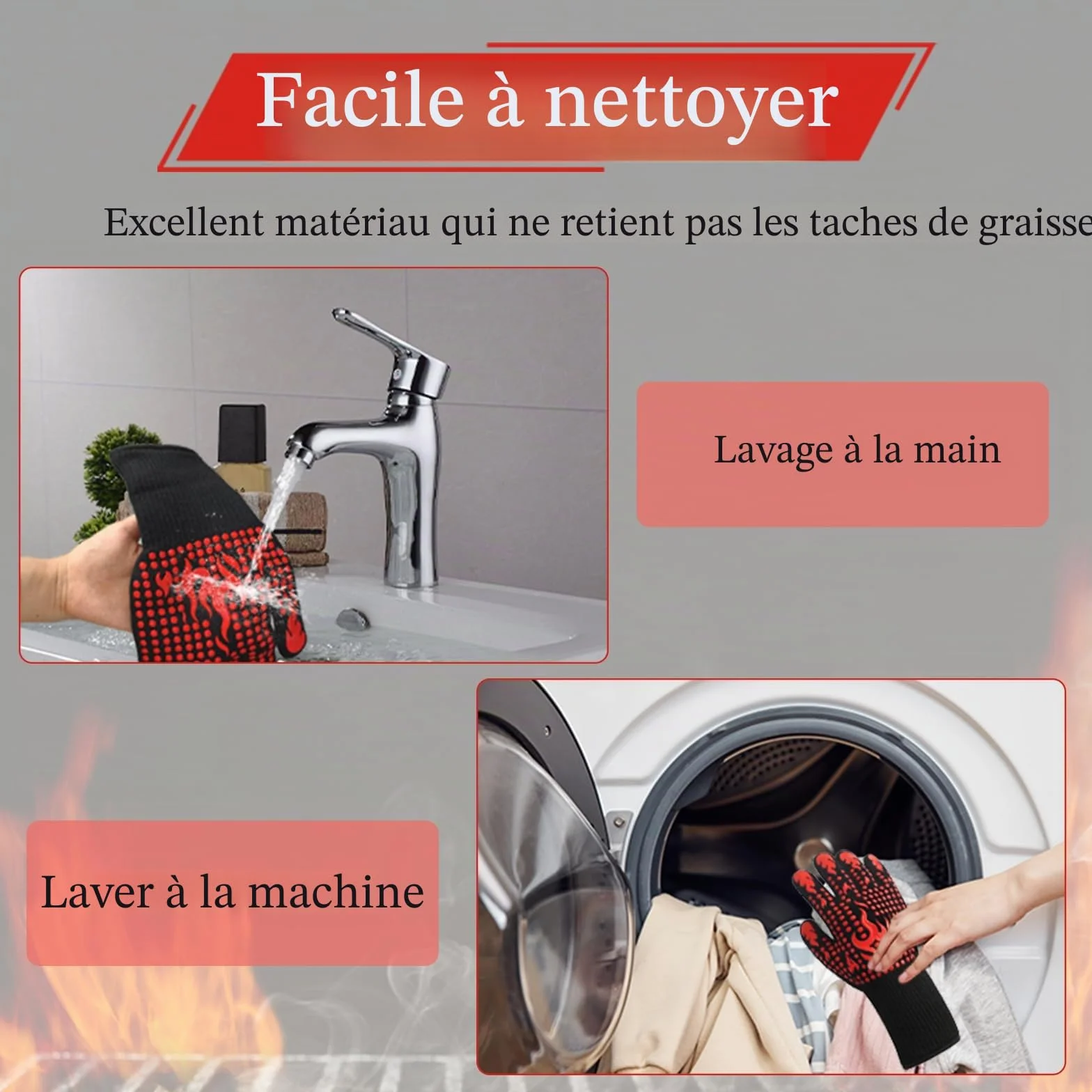 Gants de Barbecue Anti Chaleur 800°C, Gant de Cuisine Antidérapant pour BBQ, Four, Cheminée
