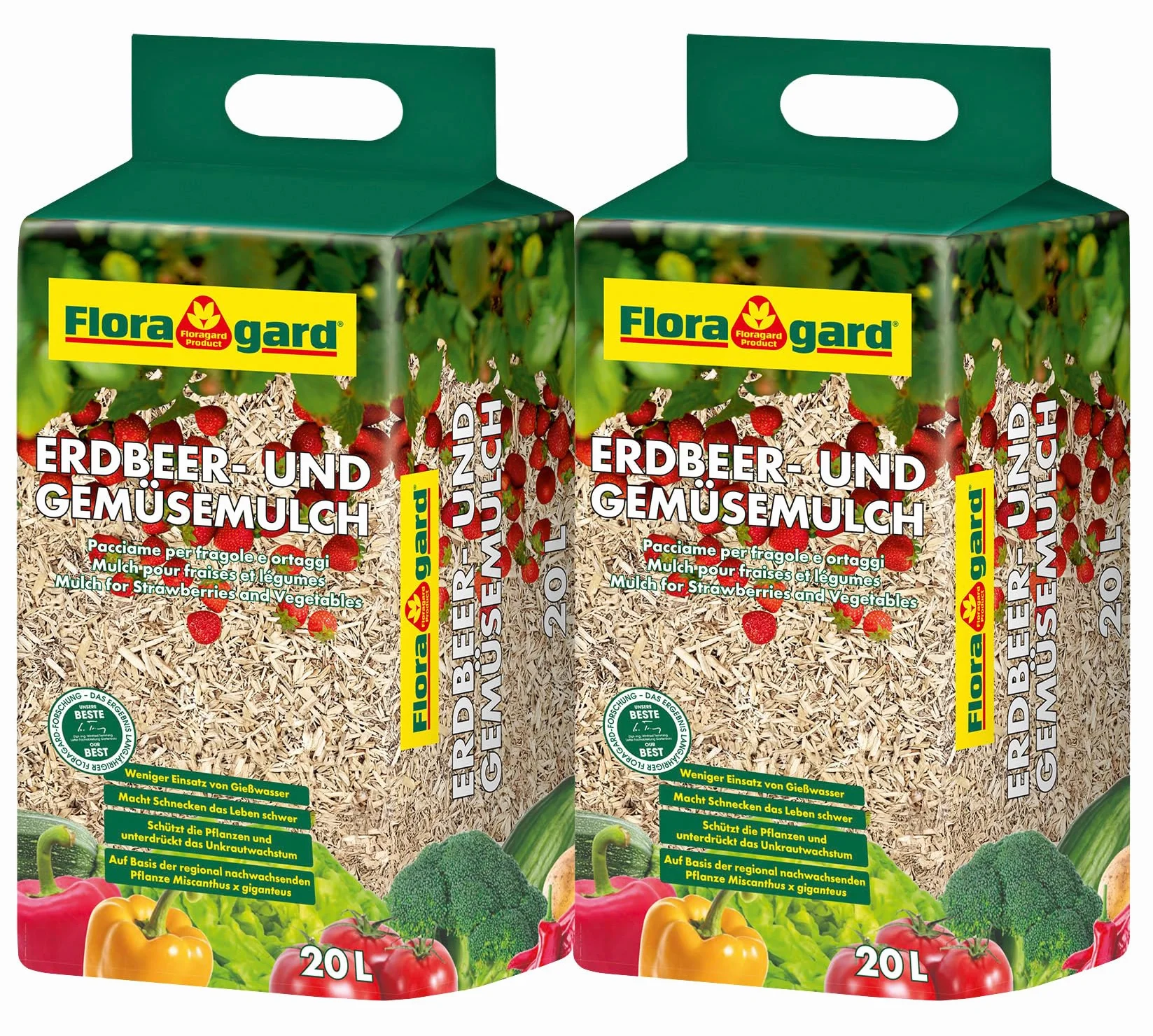 Floragard Paillis pour Fraises et Légumes 2x20L Miscanthus sans Pesticides