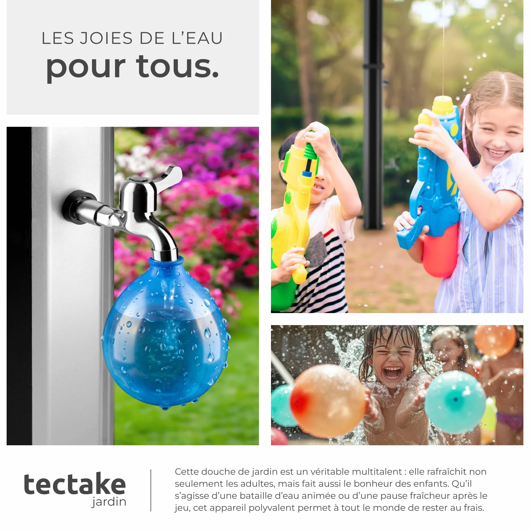 tectake Douche Solaire 35L multifonctionnelle Eau Chaude Pommeau de Douche Effet de Pluie Porte-Savon Housse de Protection Jardin Piscine Camping