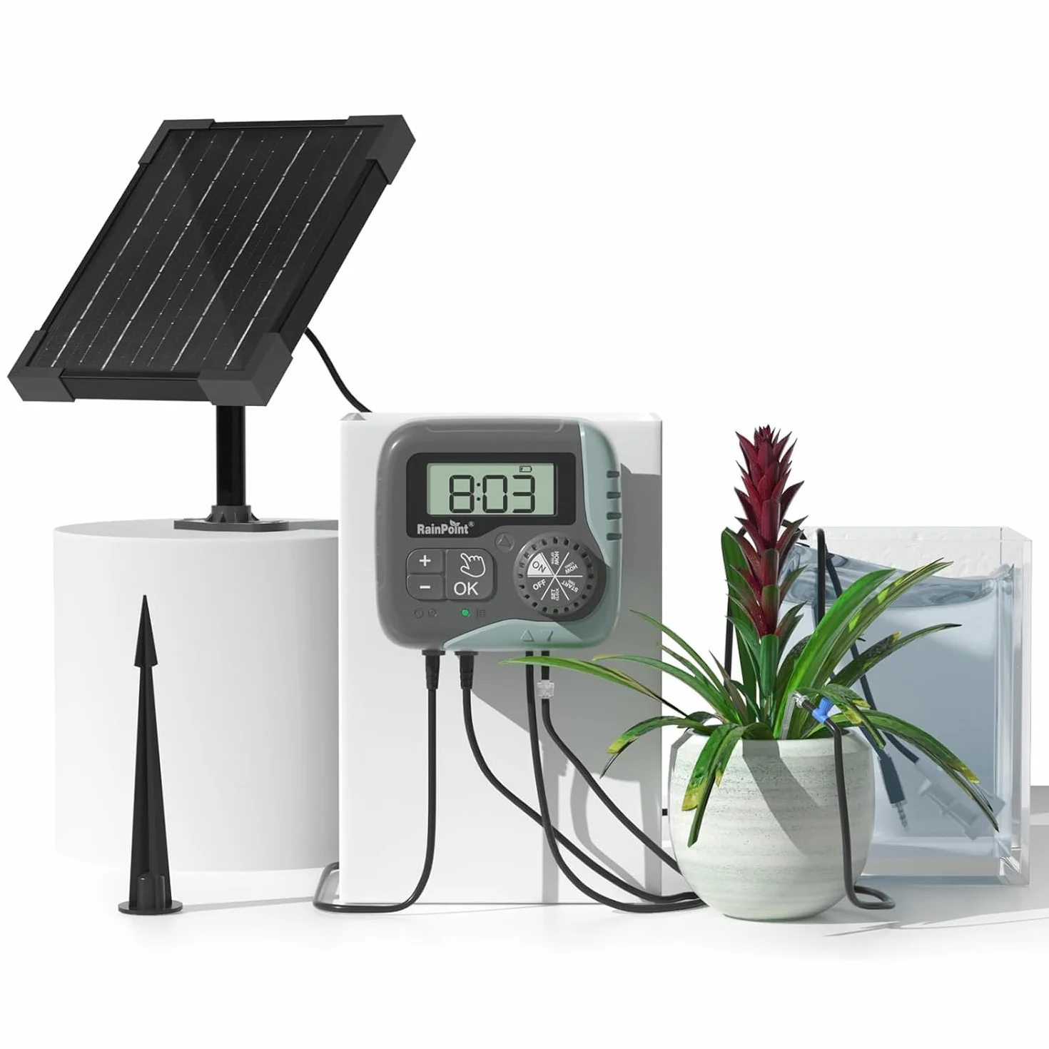 RAINPOINT Kit d'Arrosage Goutte à Goutte Solaire Automatique 45 L/H Pompe Programmable 2600 mAh
