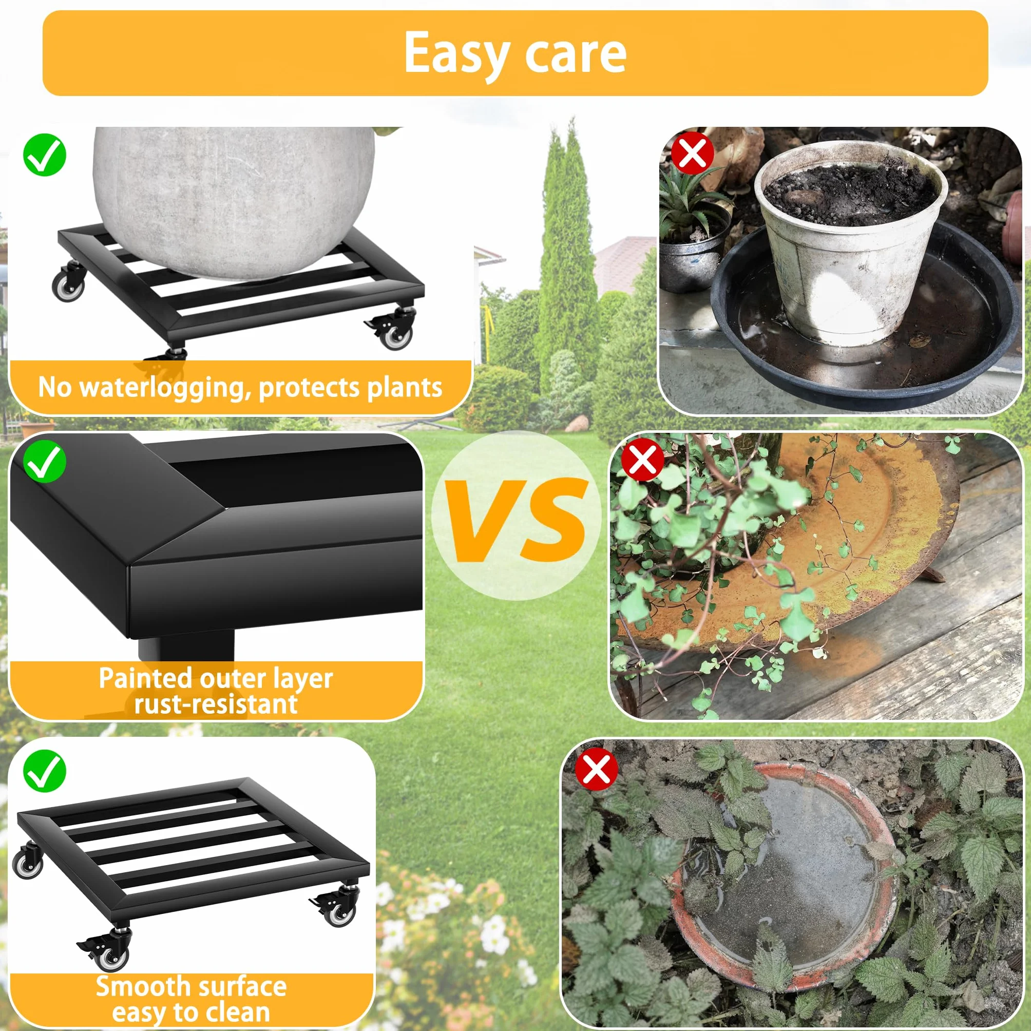 FIVMEN Chariot carré en métal pour plantes 30x30 cm avec roulettes extérieur jardin charge 160 kg