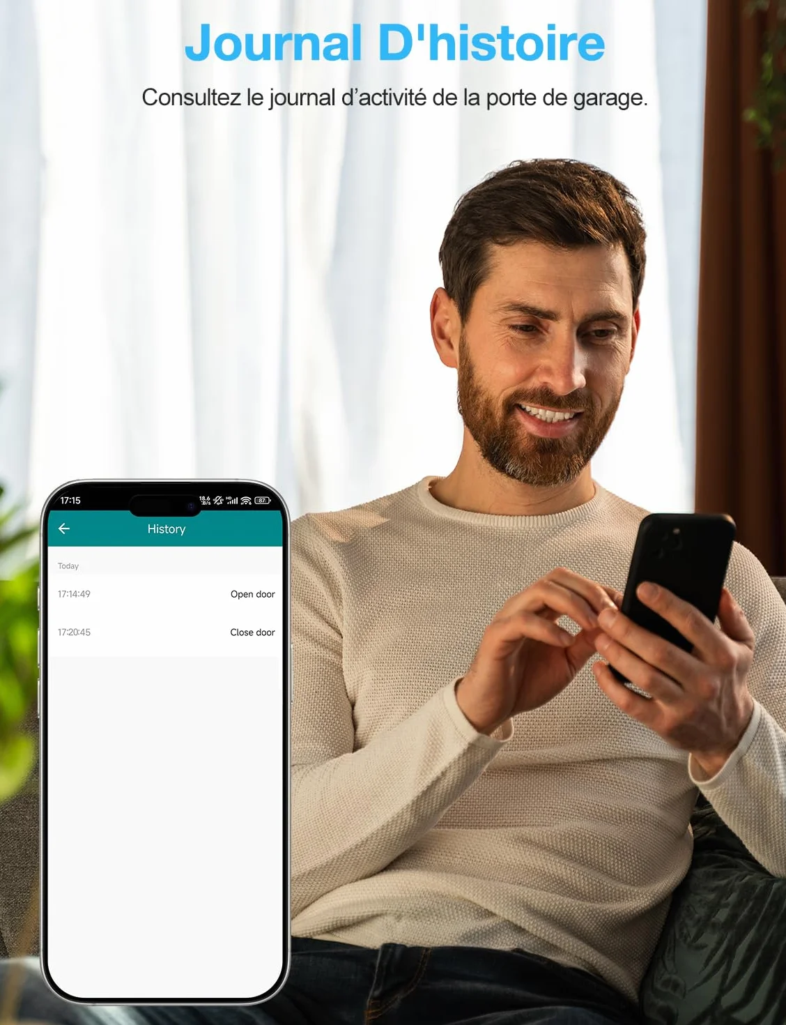 Maxcio Ouvre-Porte de Garage Connecté Wi-Fi, Compatible avec Alexa/Google Home, Contrôle par Application, Commande Vocale, Fonction de Temps, Compatible avec Alimentation CC et CA
