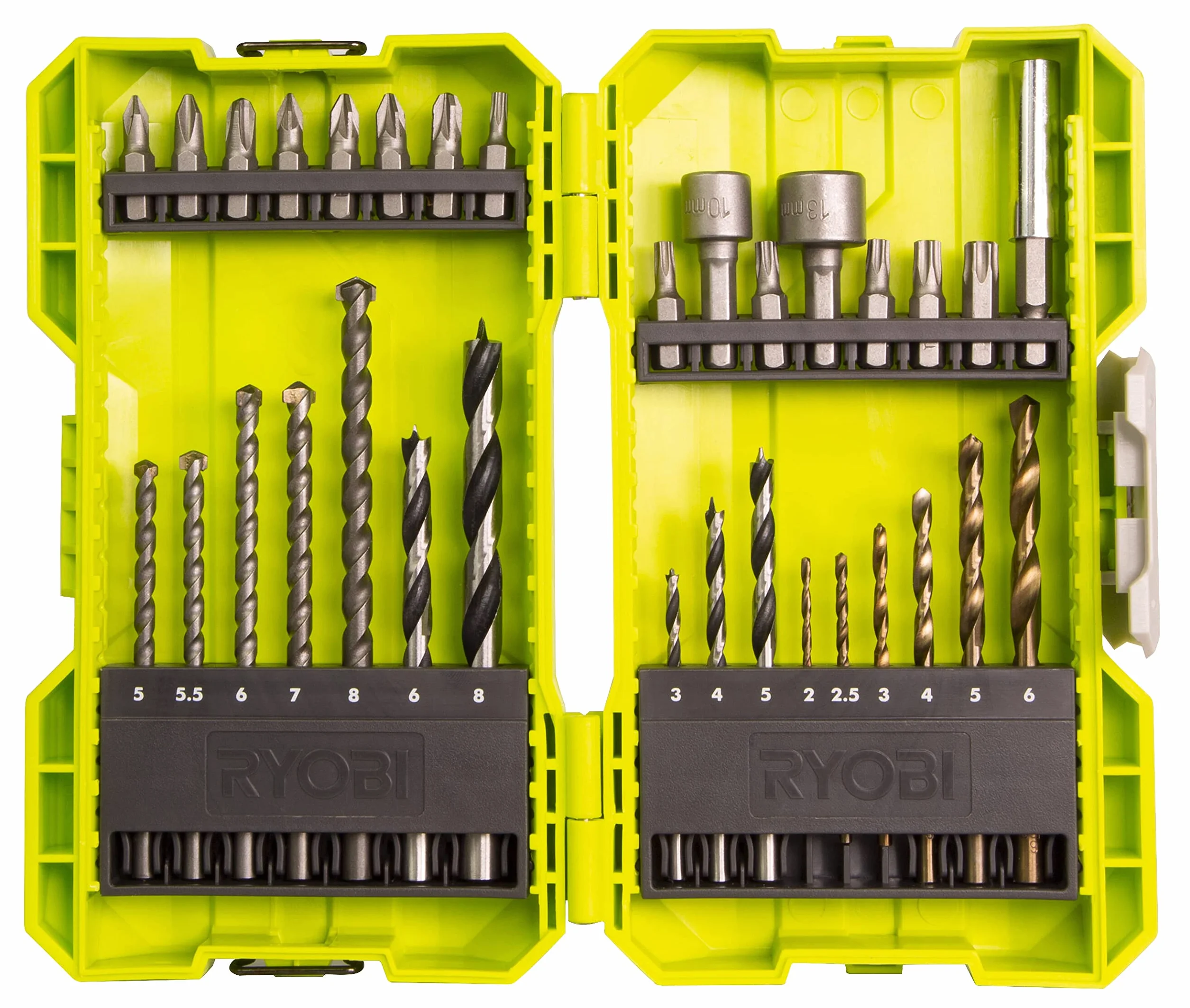 RYOBI Coffret Mixte Perçage & Vissage 32 Pièces Forets Bois Métal Béton Embouts Rangement Empilable RAK32DDMIX