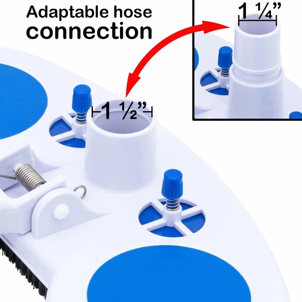 Brosse Tête d'Aspirateur de Piscine Lestée avec Valve Hydrostatique pour Carrelage, Vinyle, Fibre de Verre, Compatible Poteaux Standard Bleu Blanc