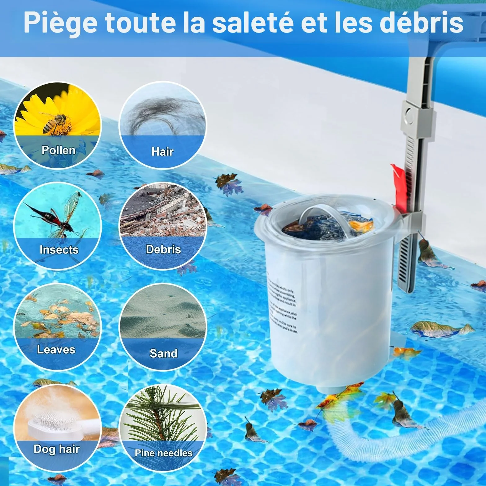 Skimmer pour Piscine Hors Sol avec 10 Chaussettes, Panier Flottant pour Piscine Gonflable Intex