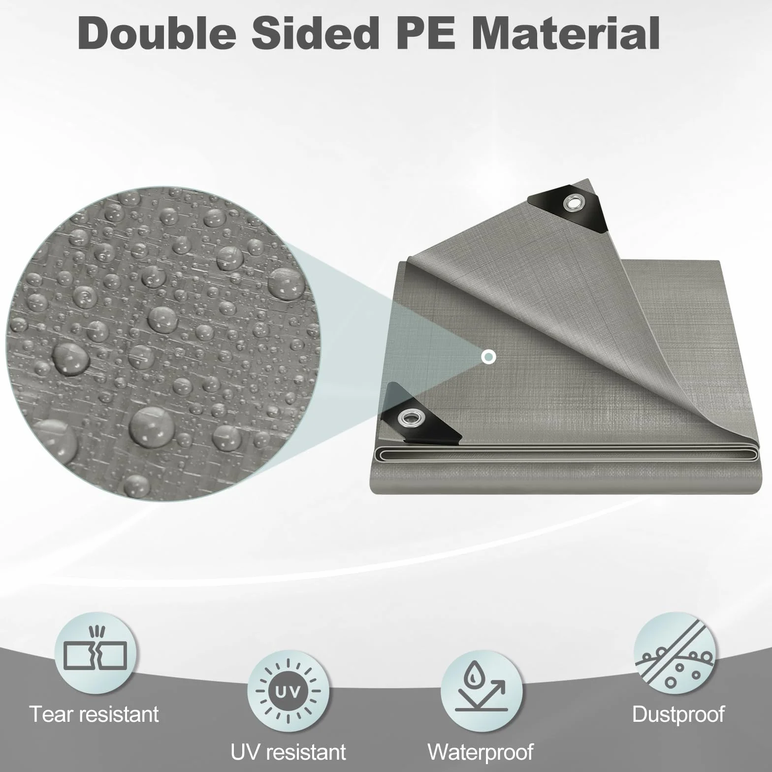 WOLTU Bâche de Protection en PE 280g/m², 4x4 m, Housse de Protection Étanche pour Bois, avec Œillets Muiti-Usage, Gris