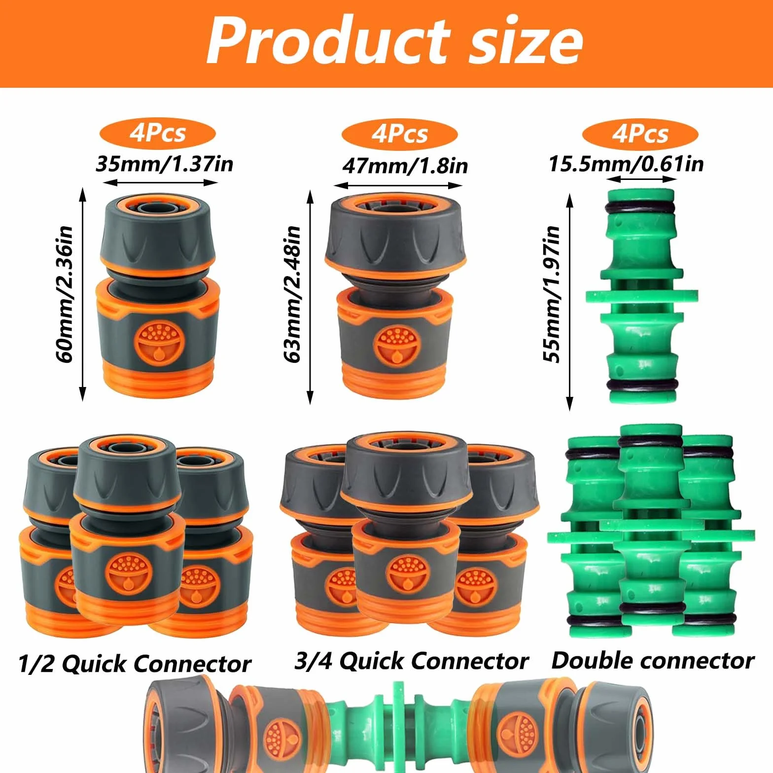 Raccord Tuyau d'Arrosage 19mm 25mm 1/2in 3/4in Connecteur Rapide Bidirectionnel Plastique