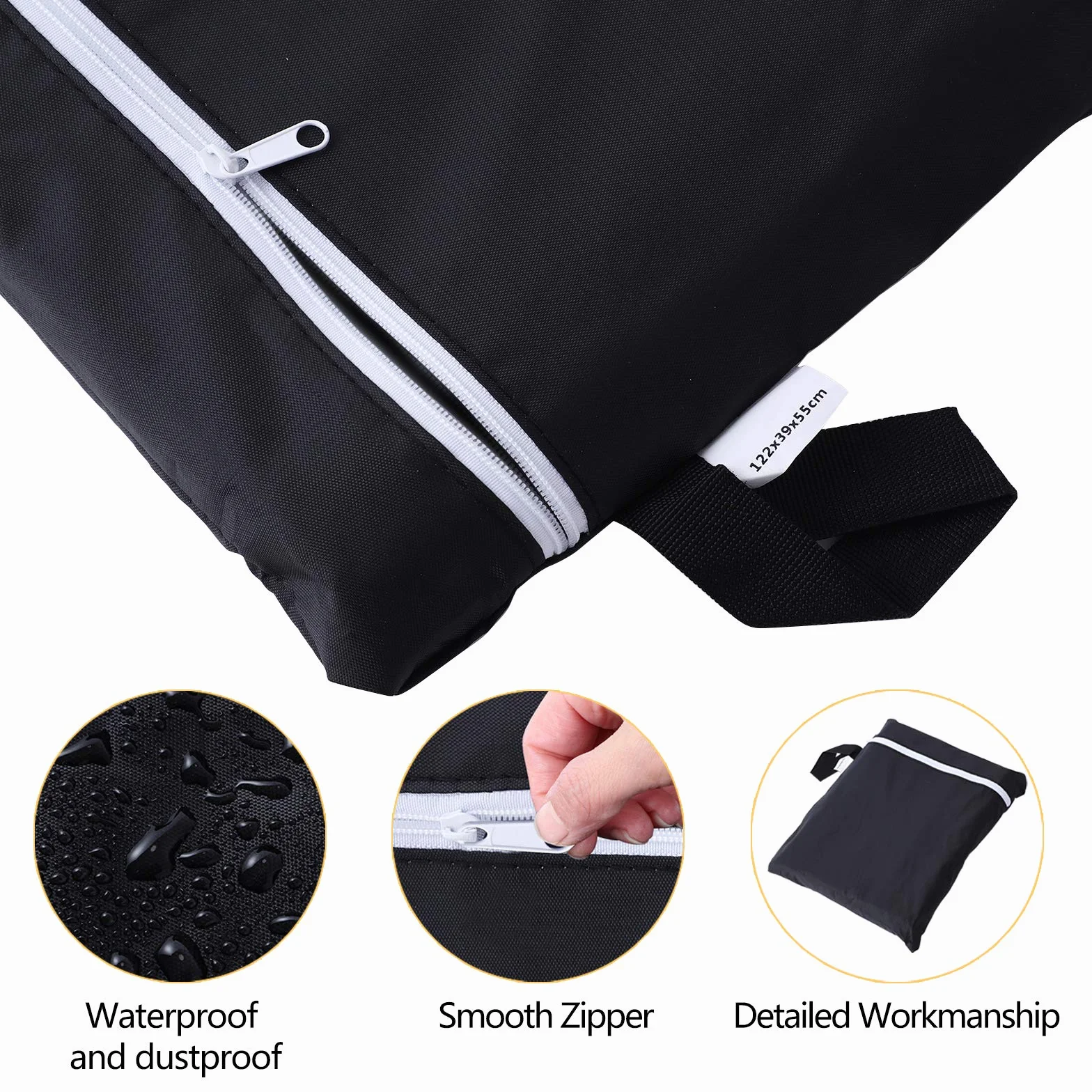 Herefun Grand Coussin Sac de Rangement 122x39x55 cm Oxford Tissu avec Poignée Zippé Noir