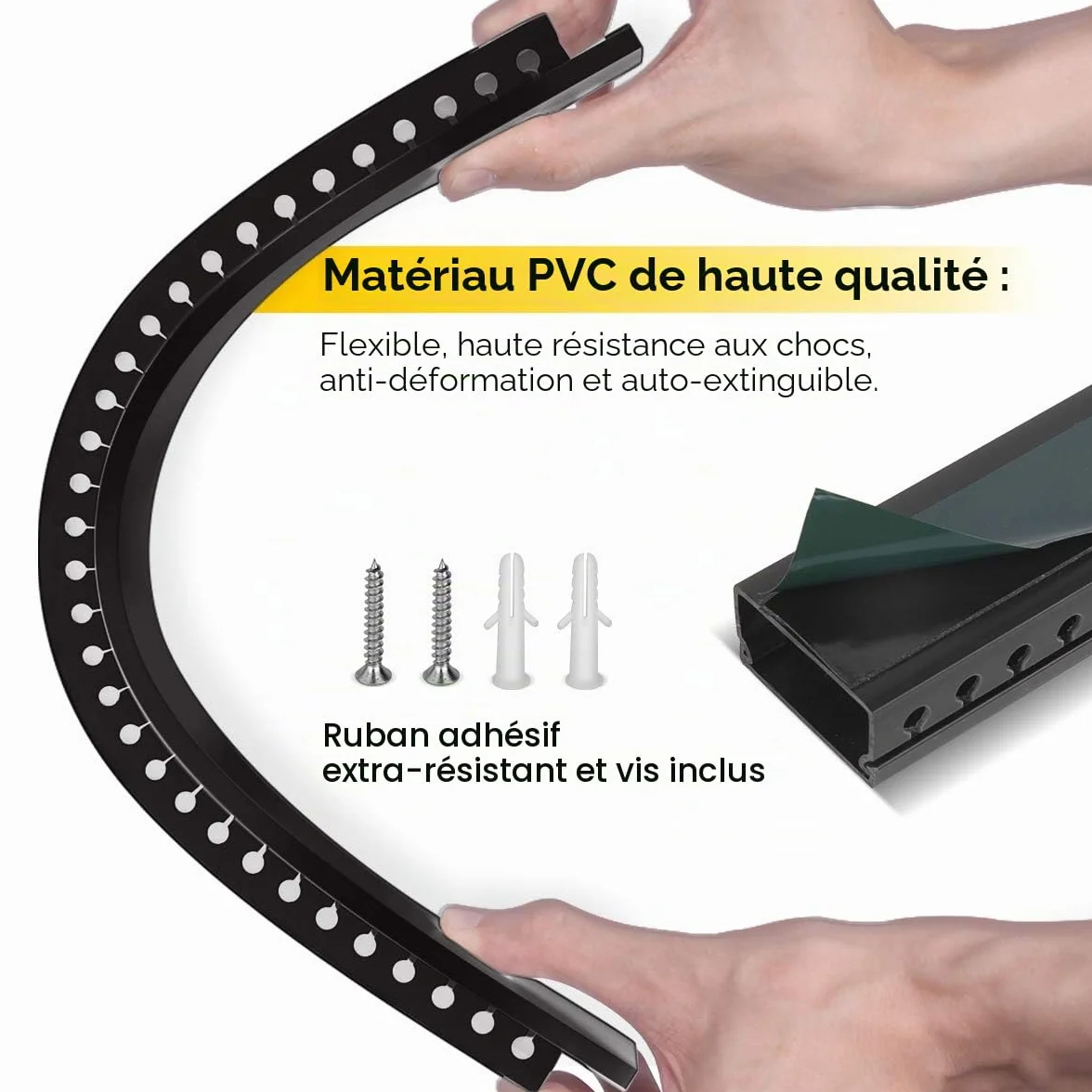 Stageek Conduit de Câbles, Cable Goulotte Rangement pour Câbles PVC Auto-adhésif, Panneau de Gestion de Câbles, Conduit de Câble Goulotte, Organisateur pour câbles, 9x39cm, Longueur 3,5m, Noir