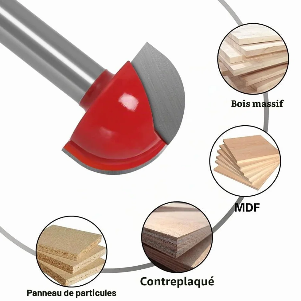 ASNOMY Fraise à Fond Rond Bois, 5PCS Router Bits 8mm Tige 12/16/ 19/22/25.4mm Fraise à gorges Carbure Queue Fraise à Rainurer pour Défonceuse Outil de Coupe Bit de Routeur