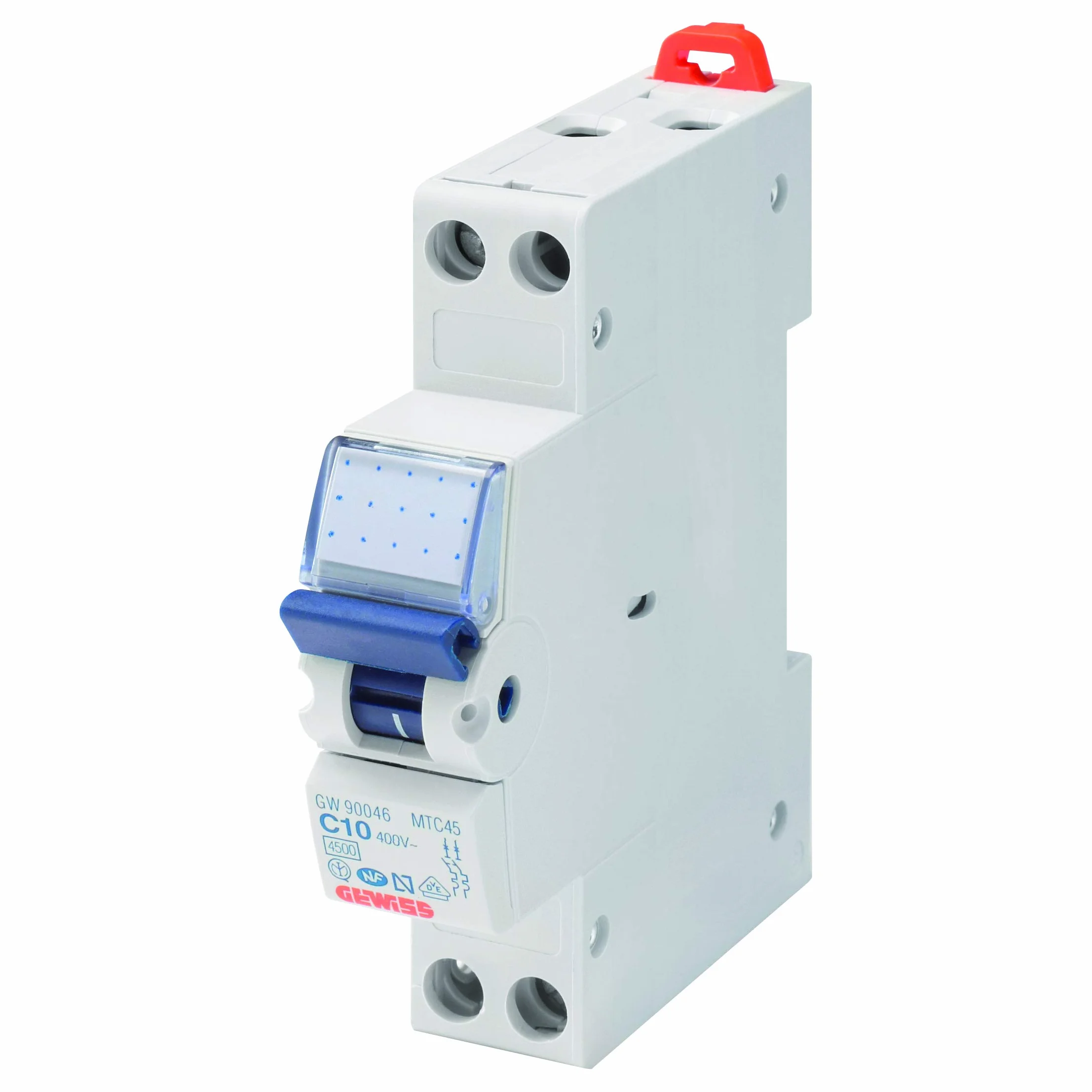 DISJONCTEUR MAGNÉTOTHERMIQUE - MTC 45-1P+N COURBE C 2A - 4500A/6kA - 1 MODULE - NEUTRE À GAUCHE
