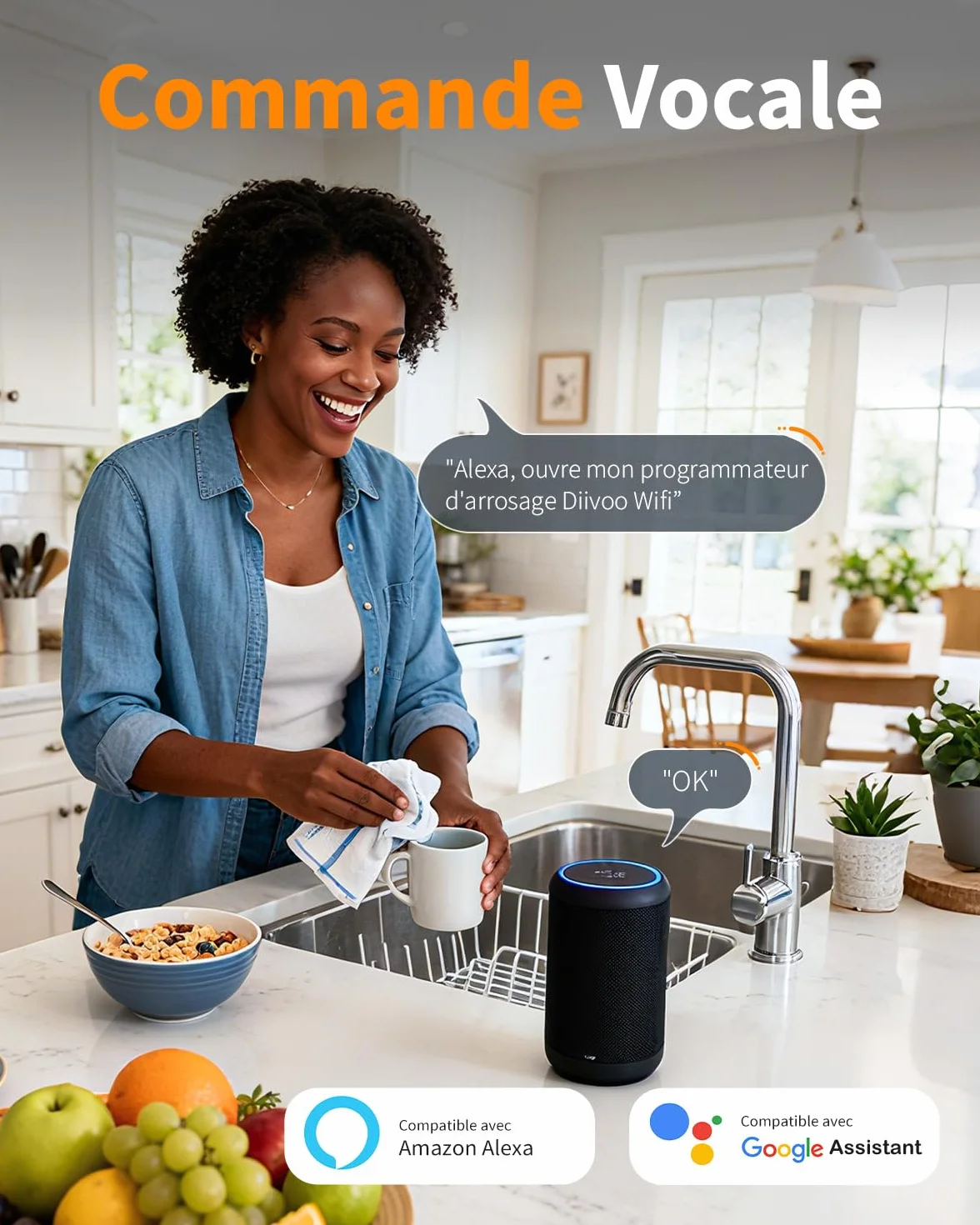Diivoo Programmateur Arrosage Automatique WiFi 4 Voies Entrée Laiton Compatible Alexa Google Assistant