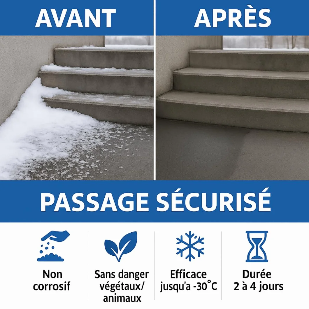 Sel de déneigement écologique longue durée - Déneigeant au magnésium - non agressif - efficace jusqu'à -30°C - Seau hermétique 4kg